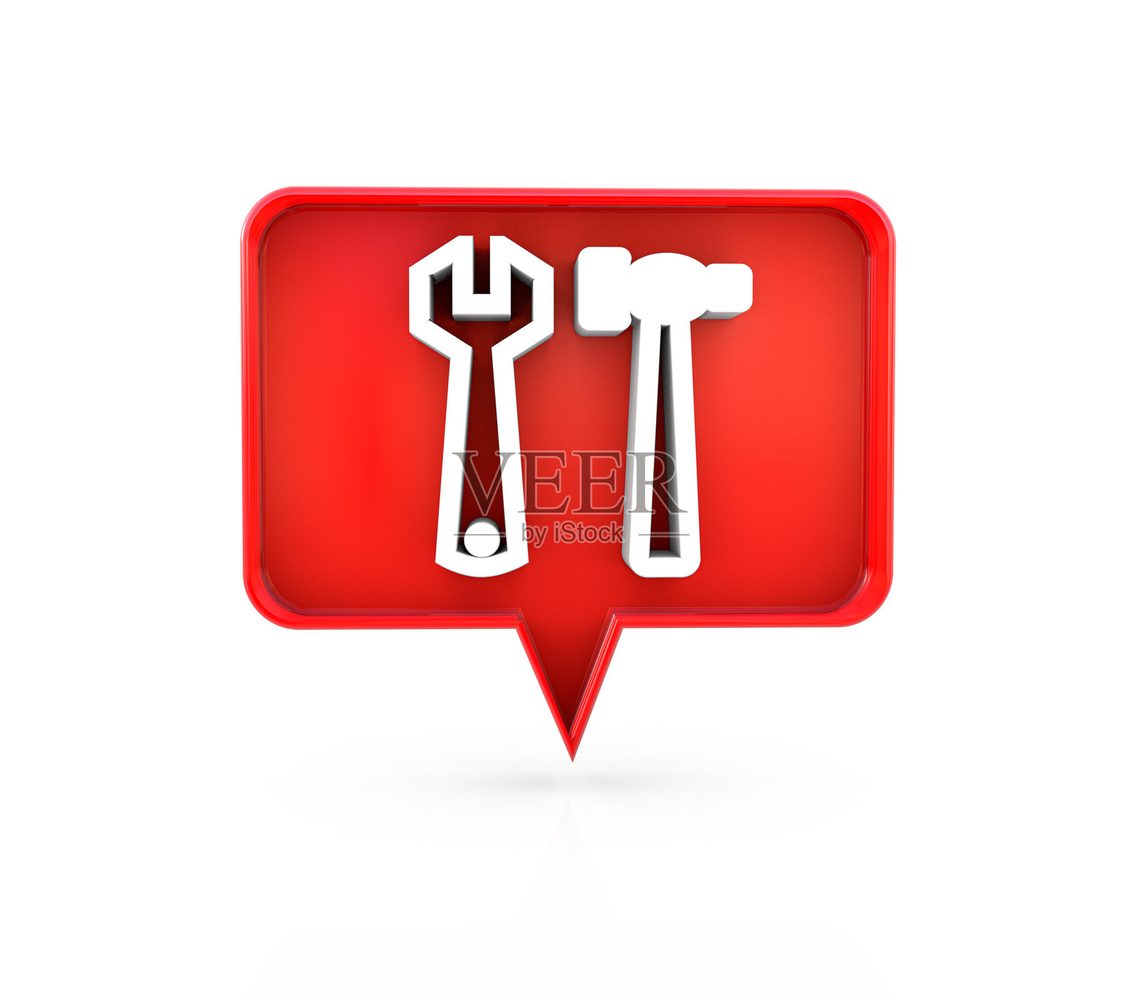 服务图标。扳手和锤子符号在对话气泡上。照片摄影图片