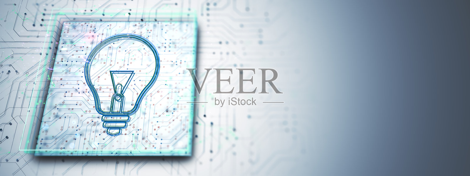 未来数字背景上的抽象灯泡电路符号。3D渲染照片摄影图片