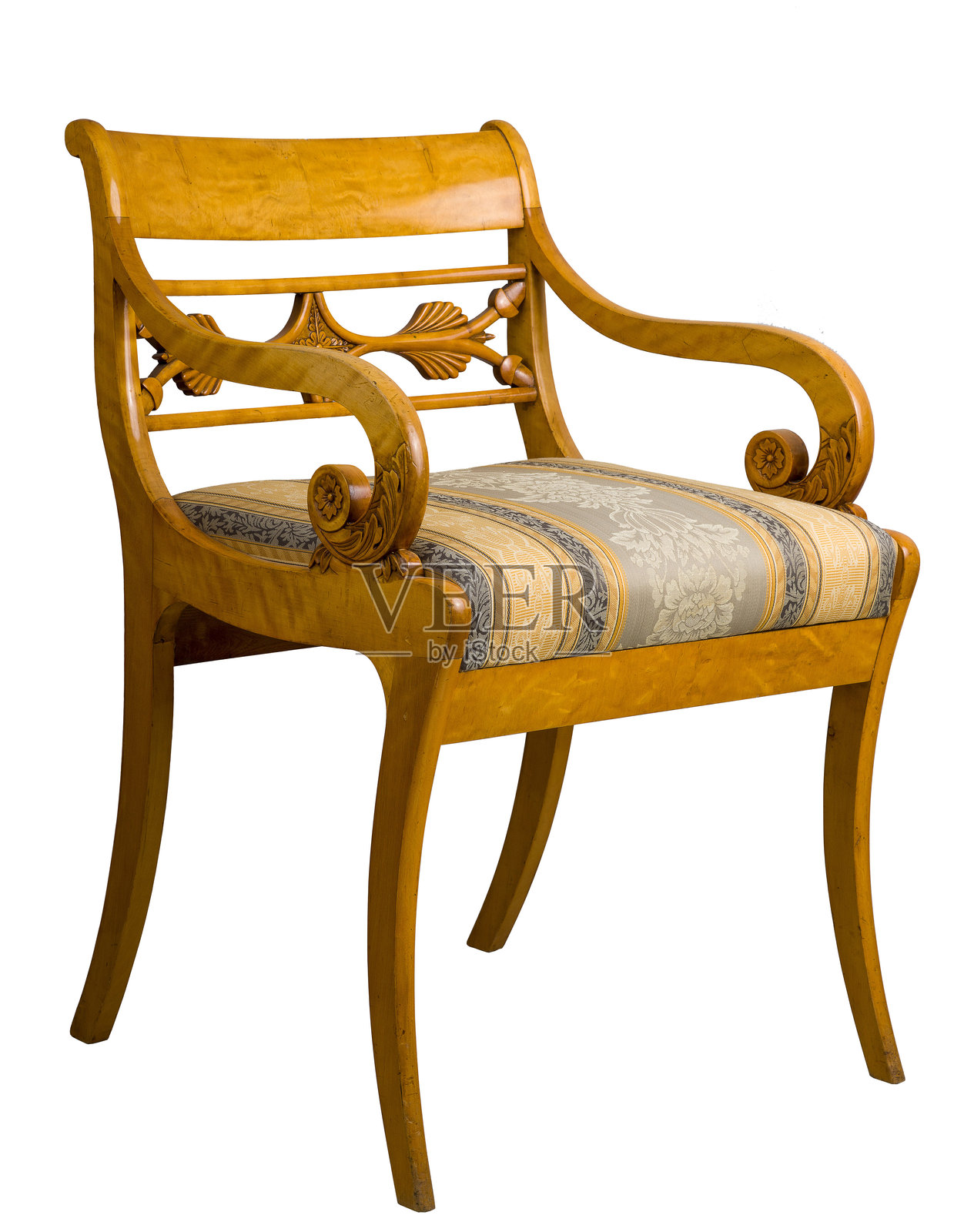 比德迈风格的条纹靠垫椅子照片摄影图片