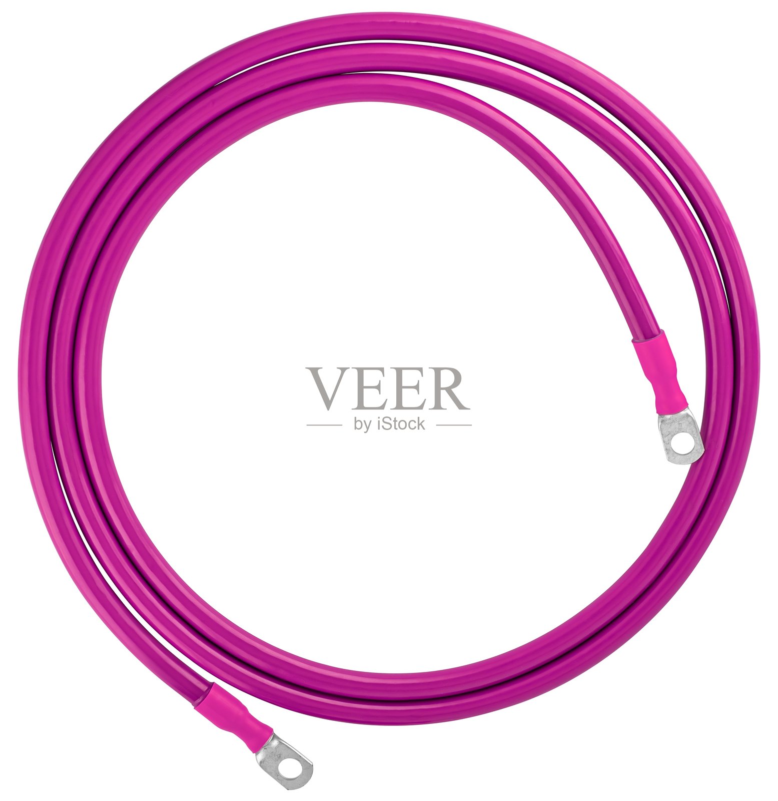 带电池端子的密封电缆，绝缘于白色背景上照片摄影图片