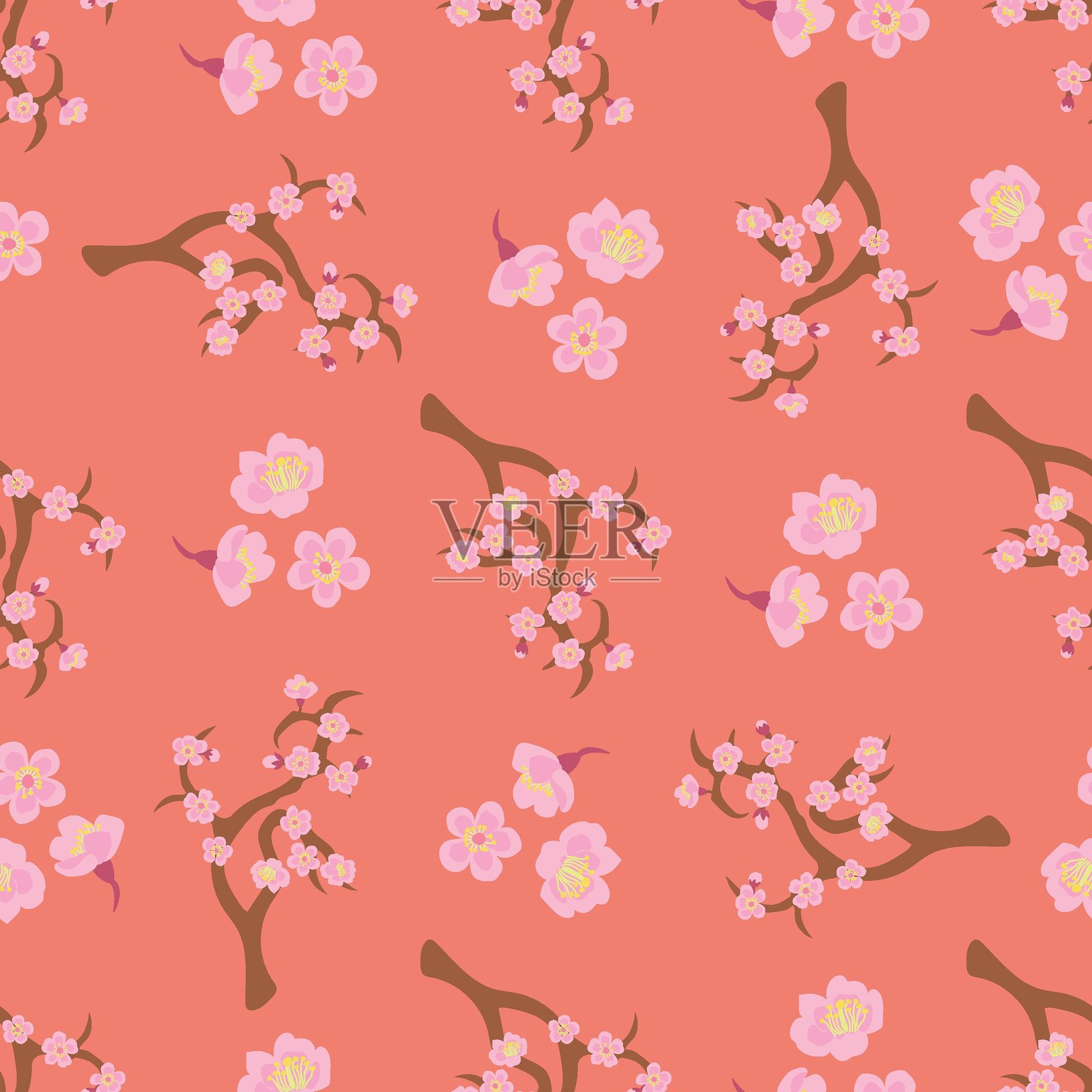 盛开的樱花无缝图案。插画图片素材