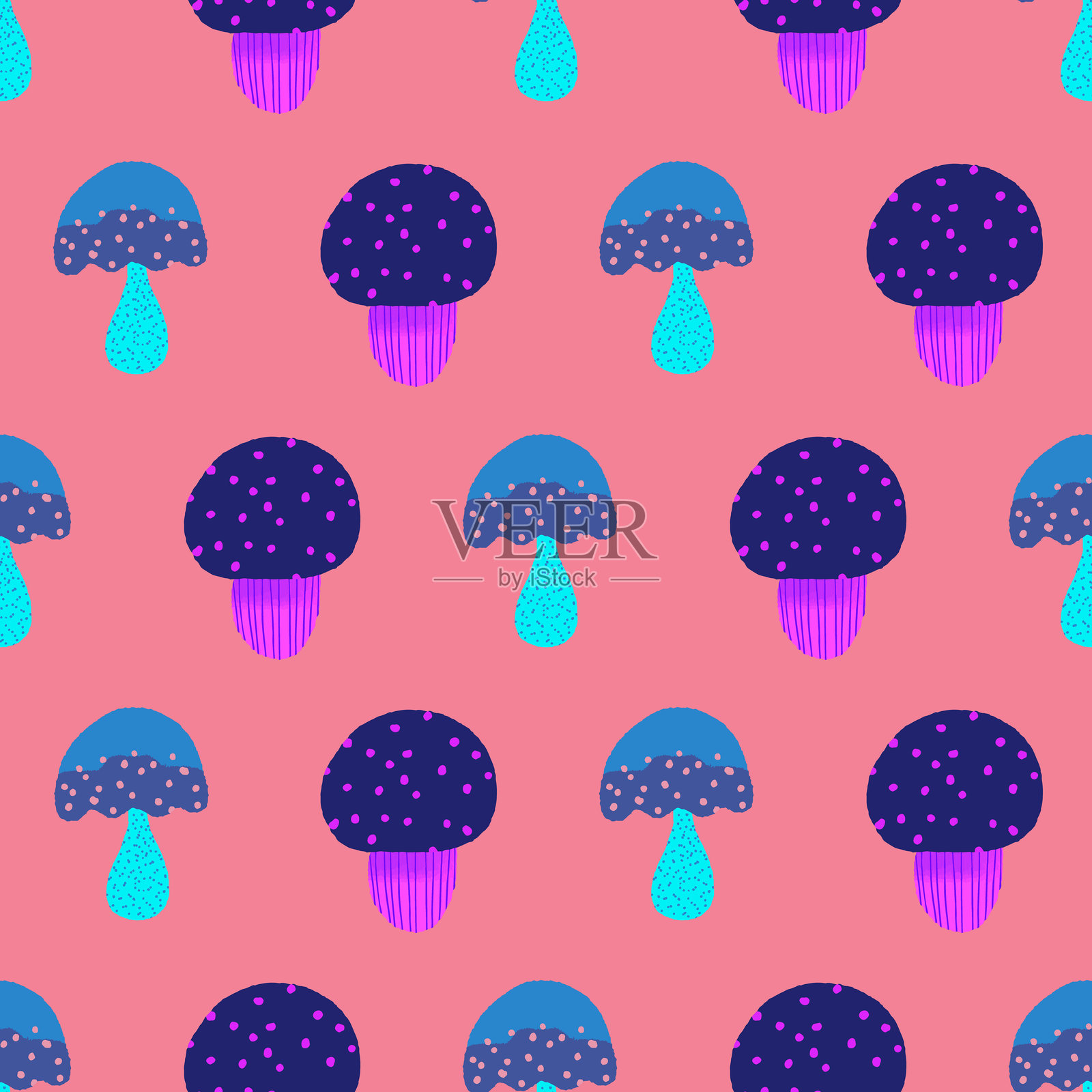 魔法蘑菇矢量重复图案插画图片素材