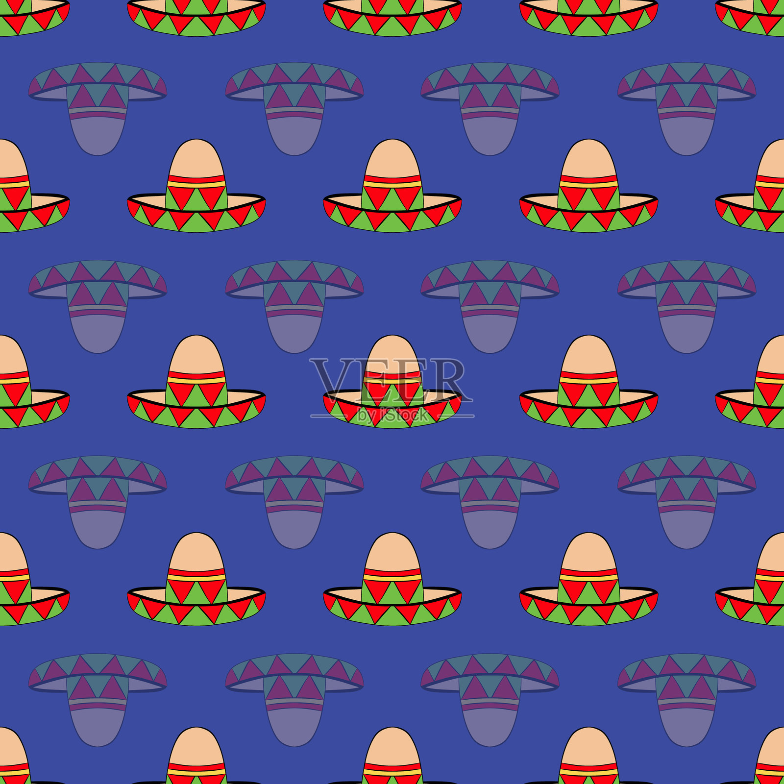 墨西哥草帽无缝矢量图案插画图片素材