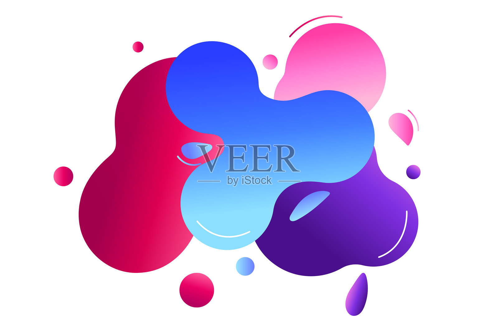 色彩斑斓的液体飞溅和斑点以矢量形式呈现，形成现代抽象设计，背景透明。非常适合用于平面设计、网页元素和创意营销。插画图片素材