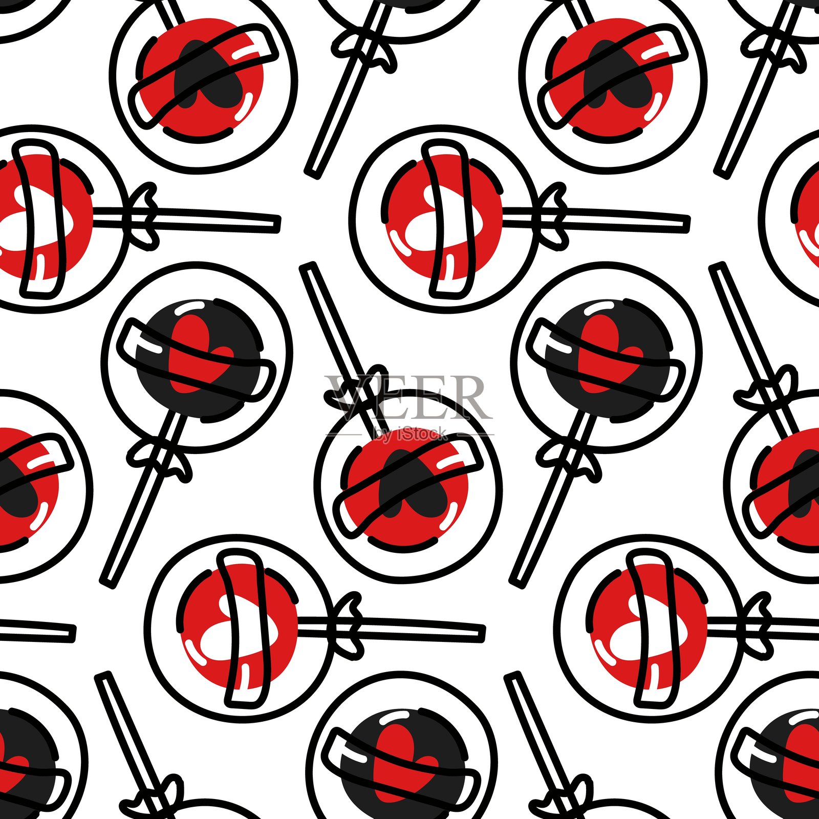 棒棒糖图案是红色和黑色的涂鸦。我爱甜食。无缝的棒棒糖图案。心形，甜蜜。适合情人节和浪漫节日的背景。手绘矢量插图插画图片素材