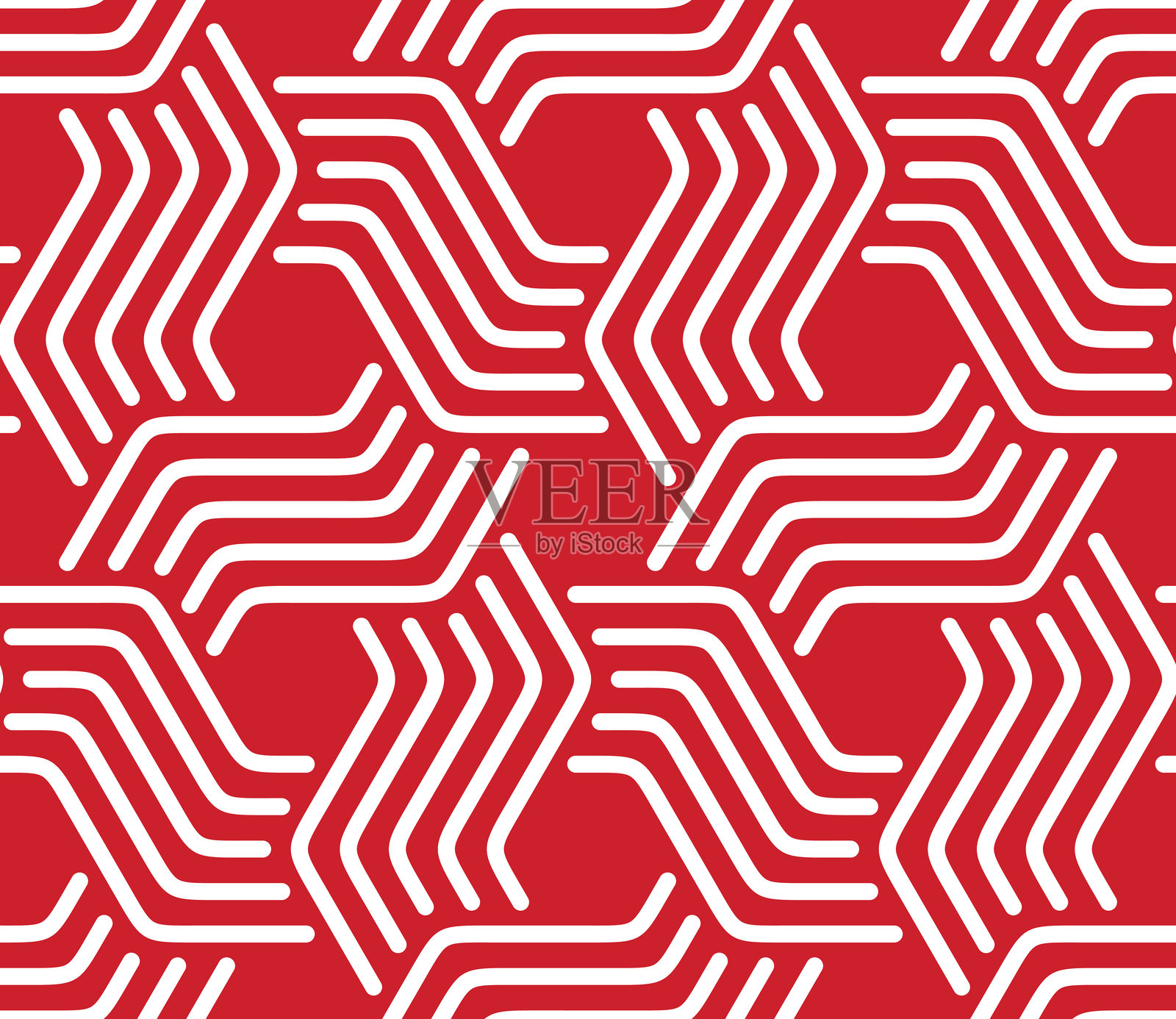 现代时尚风格的几何图案，红色背景上有细白线条的抽象设计。插画图片素材