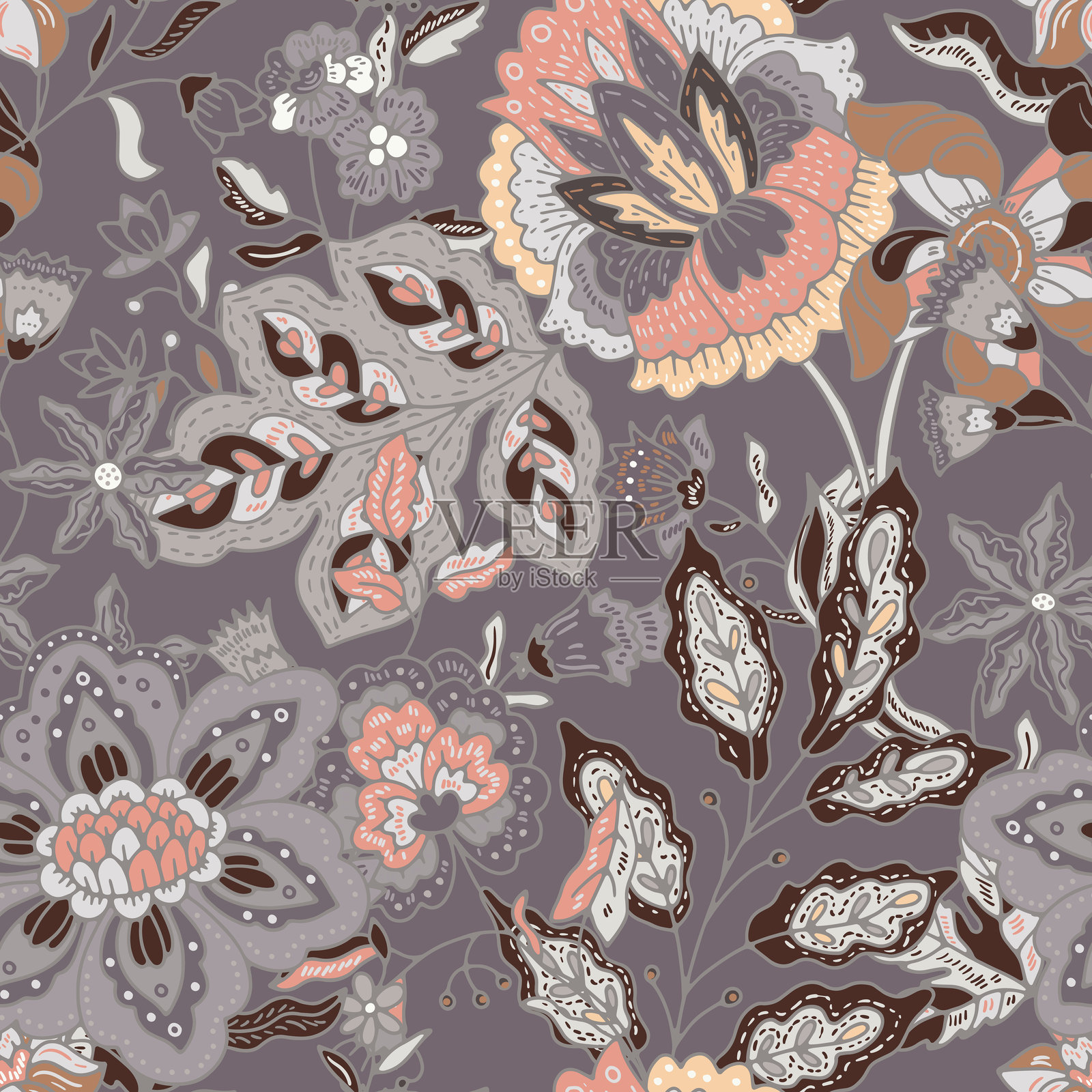 经典无缝植物花卉图案插画图片素材