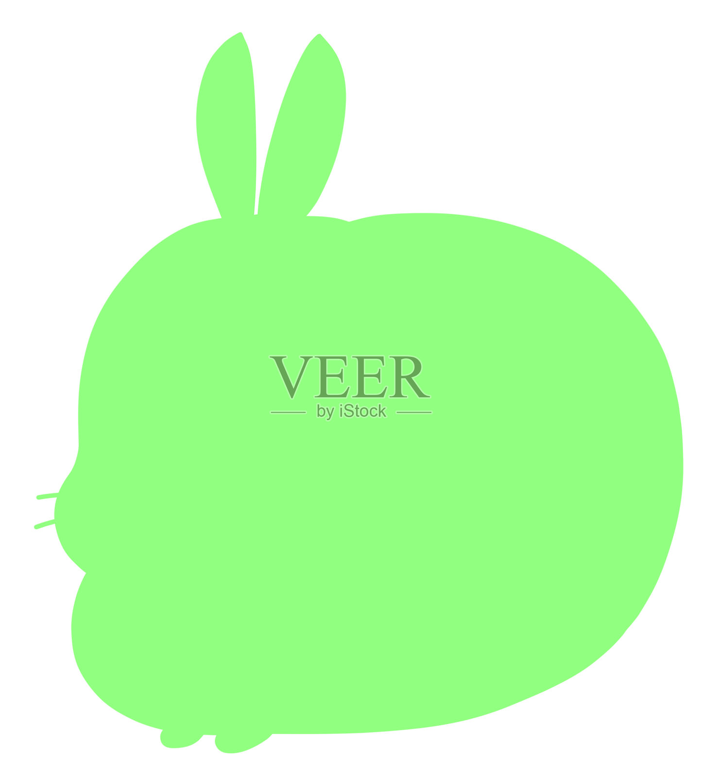 安静坐着的兔子剪影（绿色）插画图片素材