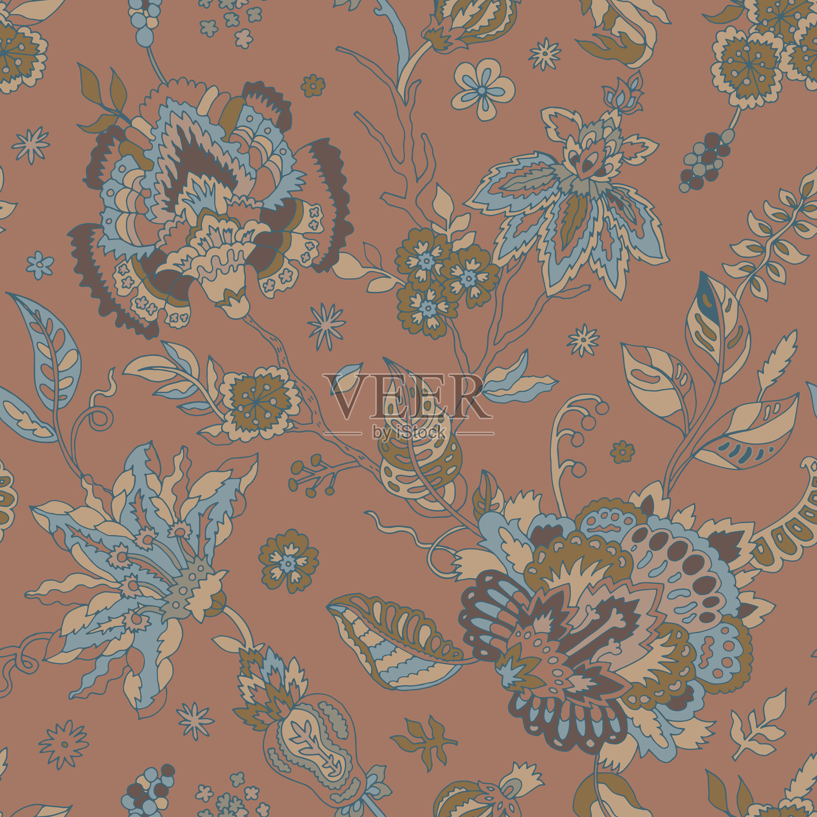 华丽的花卉无缝矢量图案插画图片素材