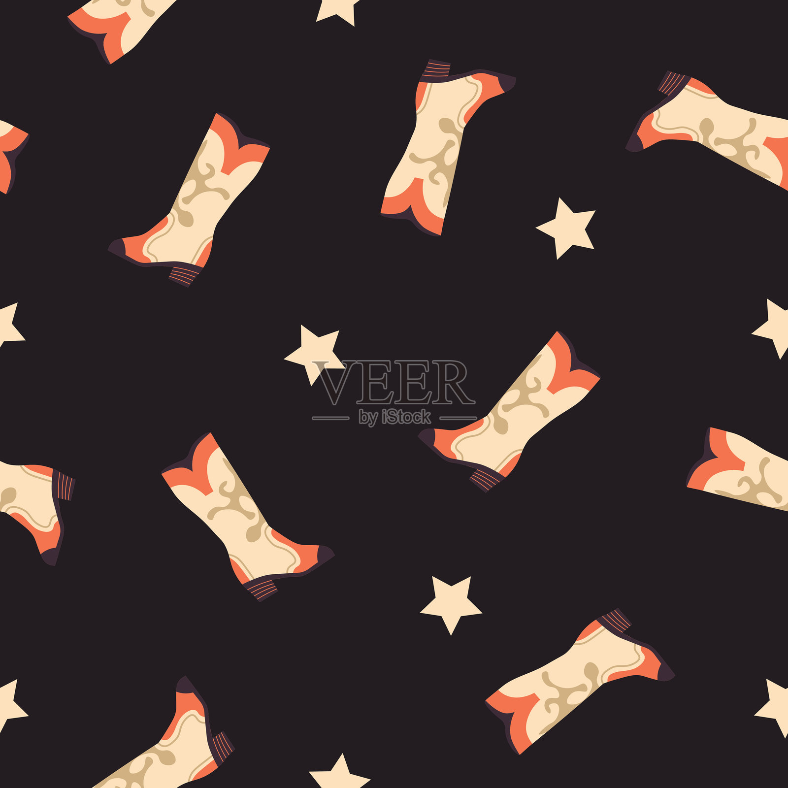 星星图案的牛仔靴插画图片素材