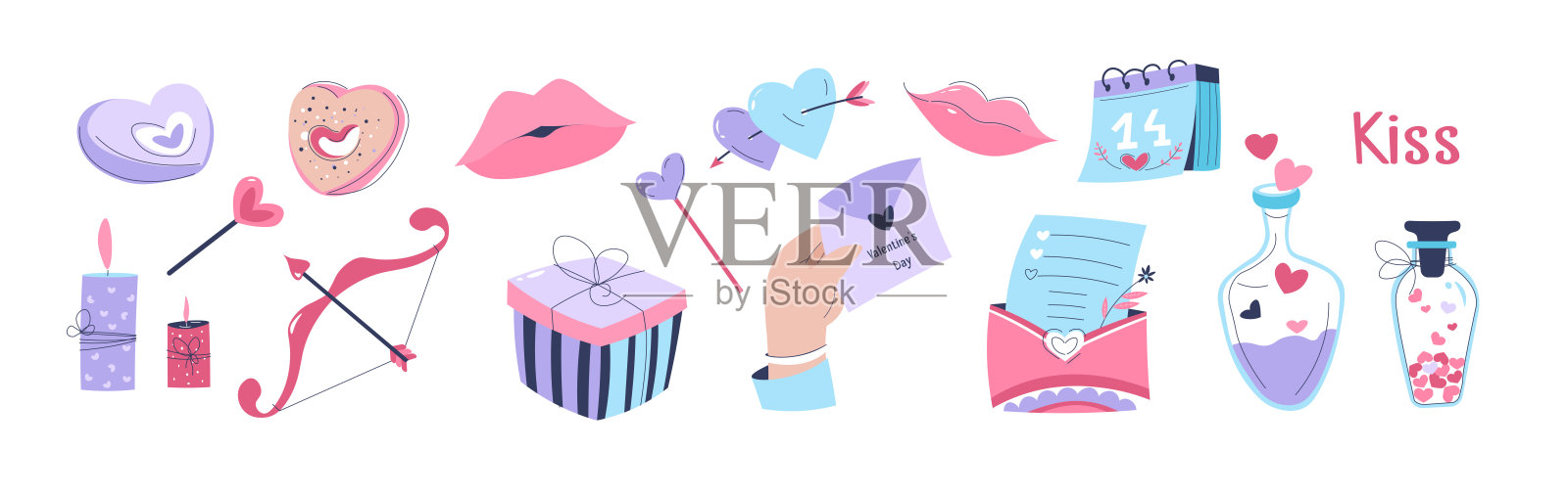 浪漫符号和情人节物品插画图片素材
