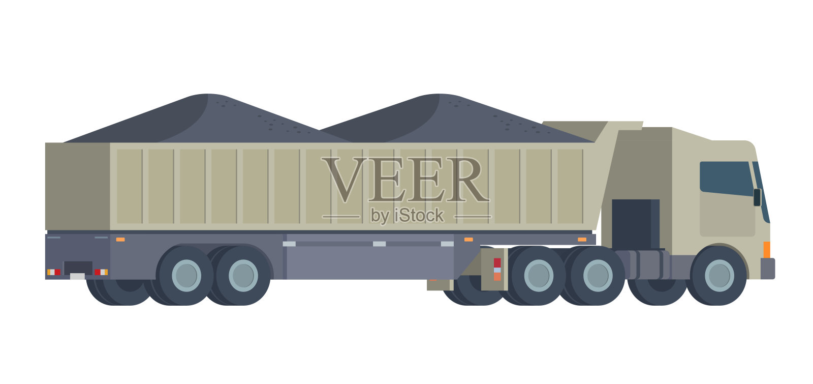 半挂车煤炭卡车矢量插图。可编辑设计元素，便于轻松自定义。插画图片素材
