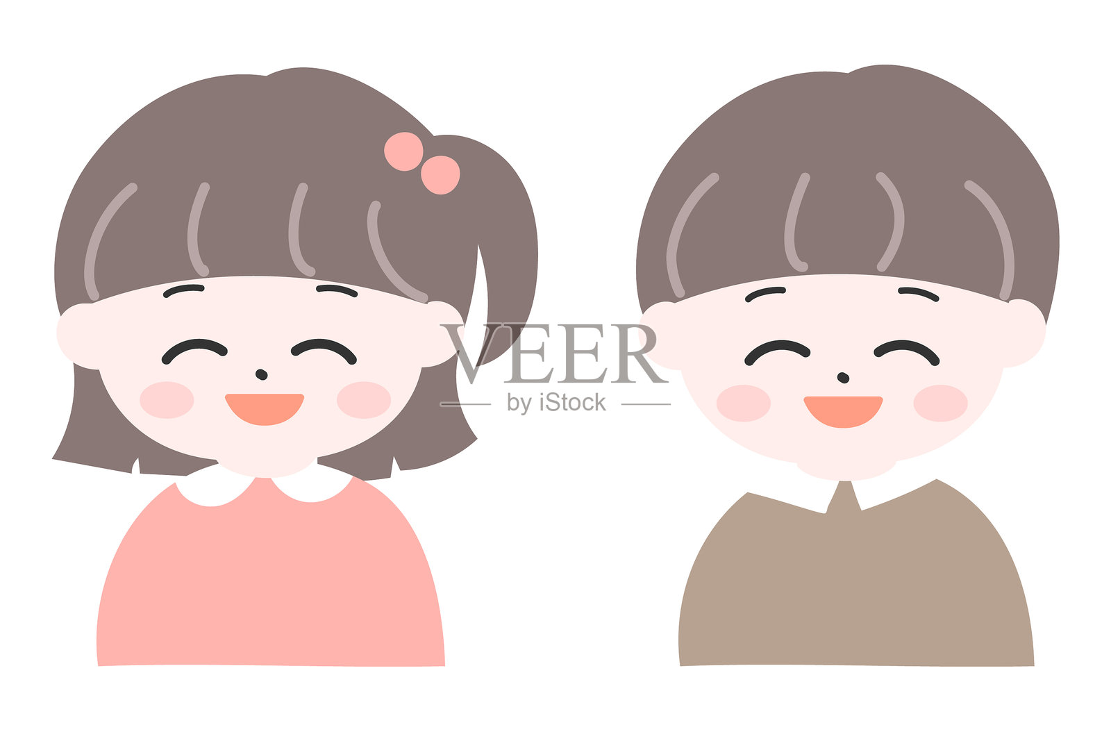 小女孩和小男孩并肩站立，微笑着的上半身插图插画图片素材