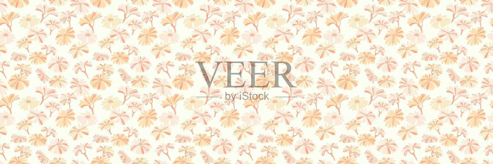 淡黄色无缝图案，背景上有抽象风格的花朵形状。创意可爱的草地印花。简单的夏季装饰纹理。矢量手绘。插画图片素材