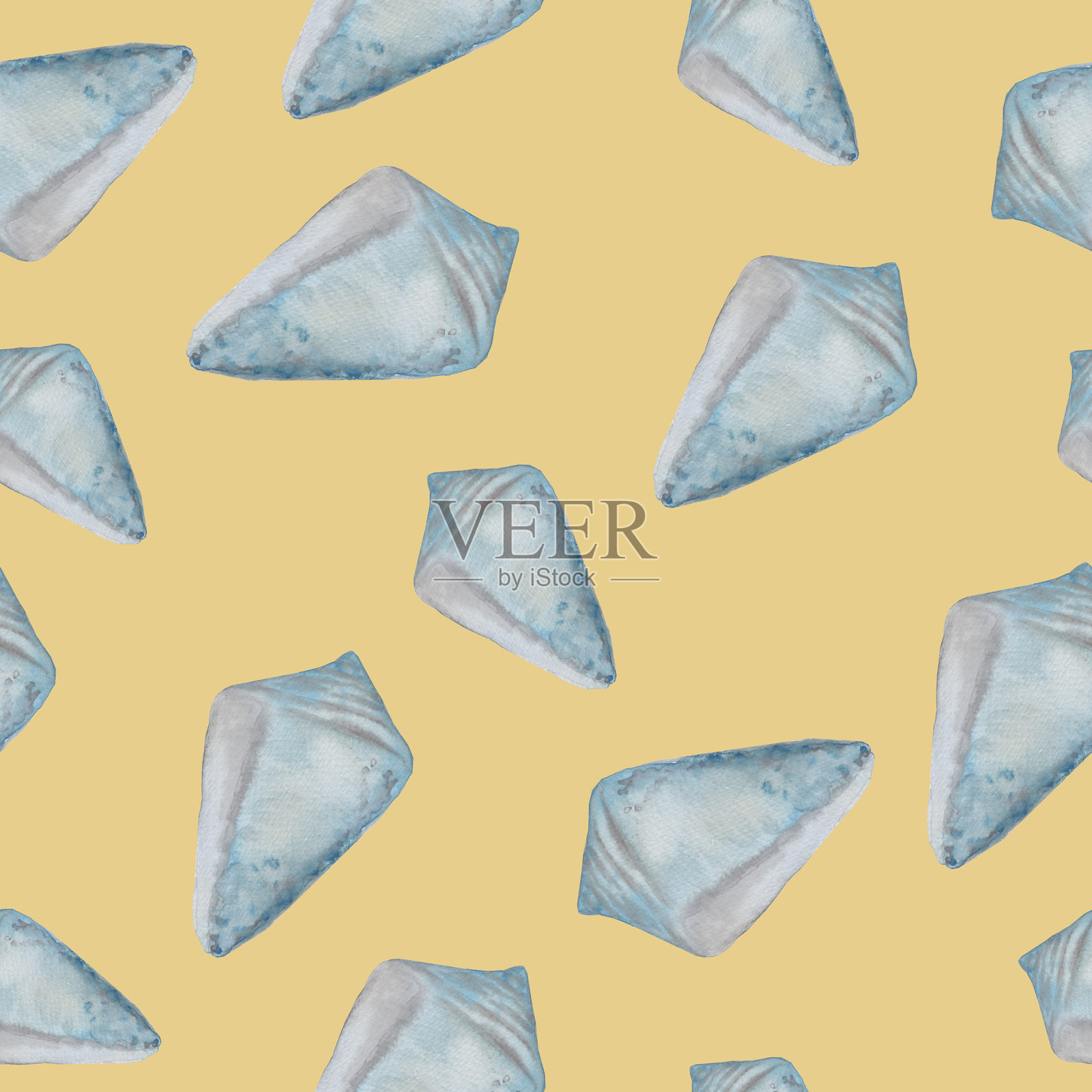 海螺 Conus spurius 无缝图案，独立于米色背景，水彩插图，适用于纺织设计、贴纸、卡片和横幅。插画图片素材