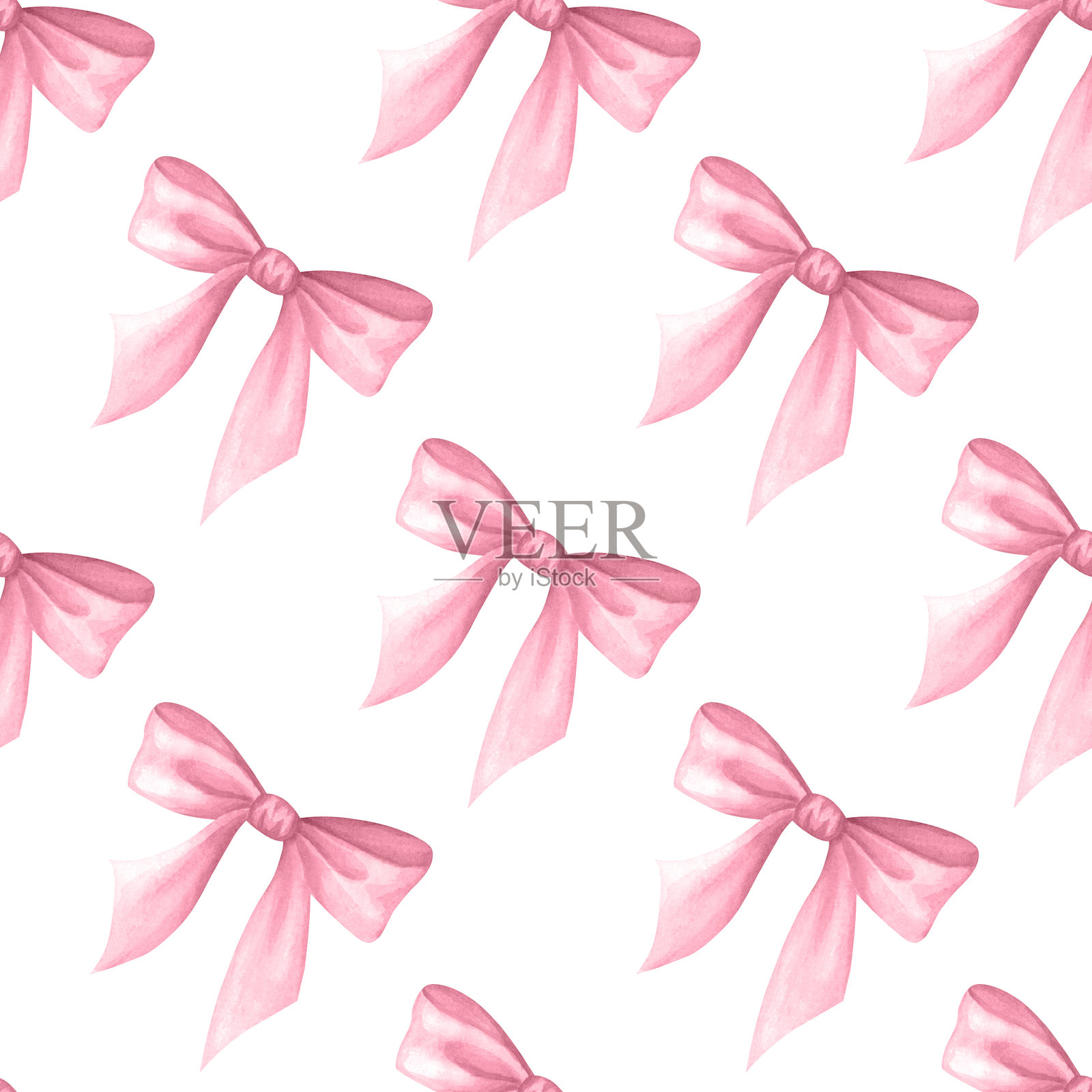 粉色系的调皮蝴蝶结。水彩手绘的精致时尚配饰无缝图案。适合女孩和女性风格。用于可爱风格、浪漫设计、纺织品、包装和剪贴簿。插画图片素材