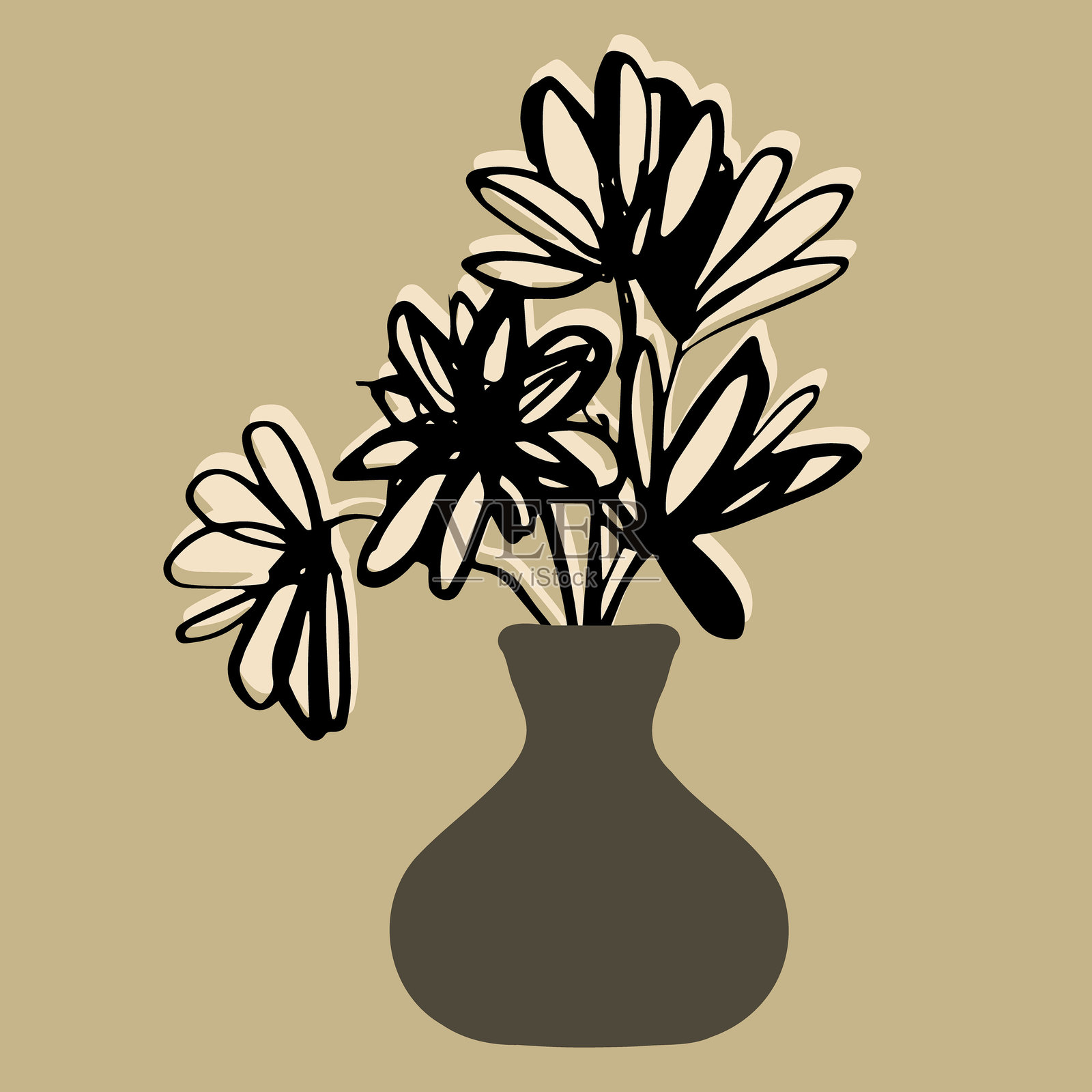 抽象植物在花瓶中。插画图片素材