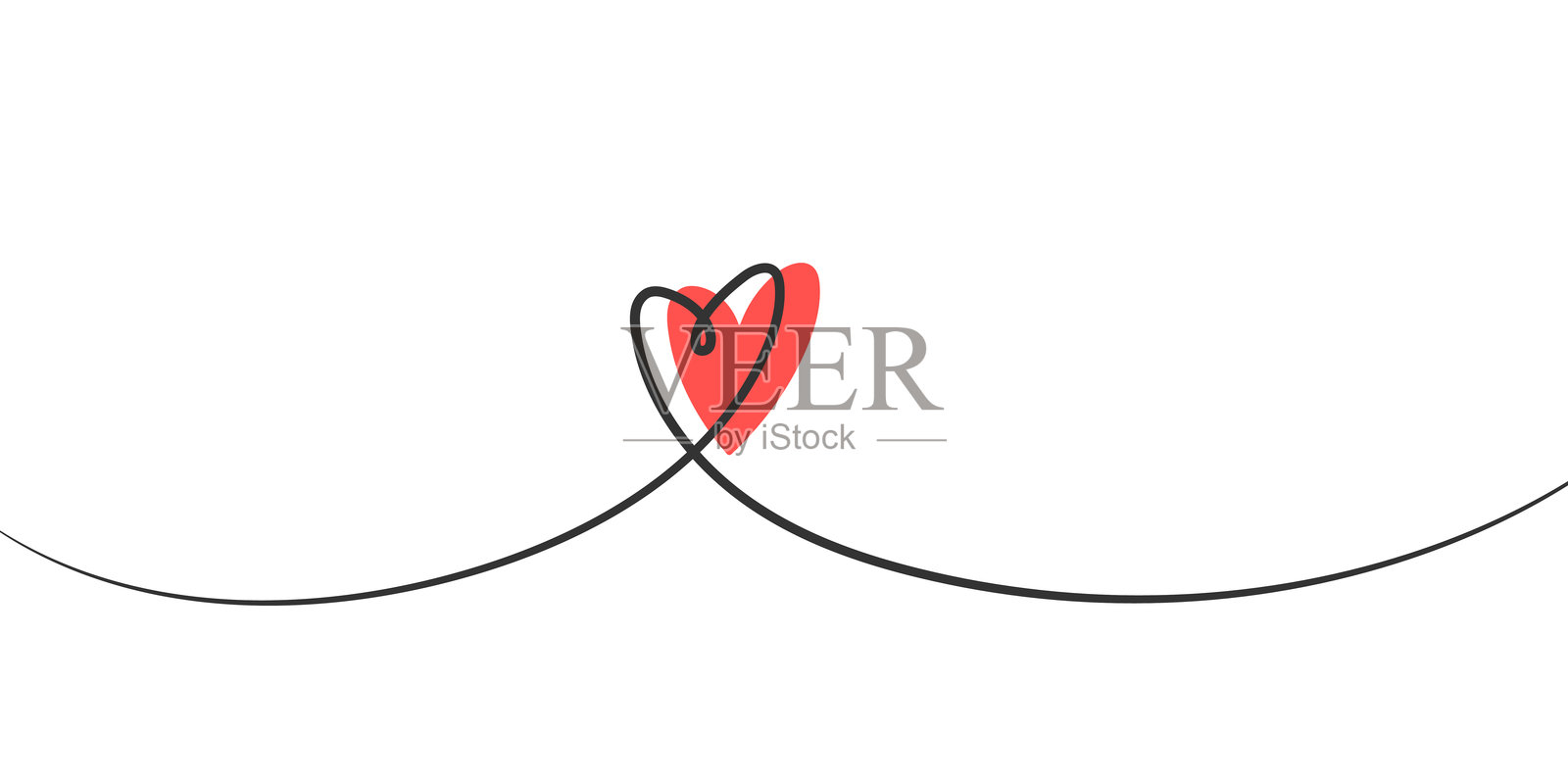 手绘连续心形。浪漫的线条艺术标志、图标，情人节元素，时尚涂鸦风格。适用于婚礼、生日的爱情云朵艺术。白色背景上的轮廓可爱矢量插图。插画图片素材