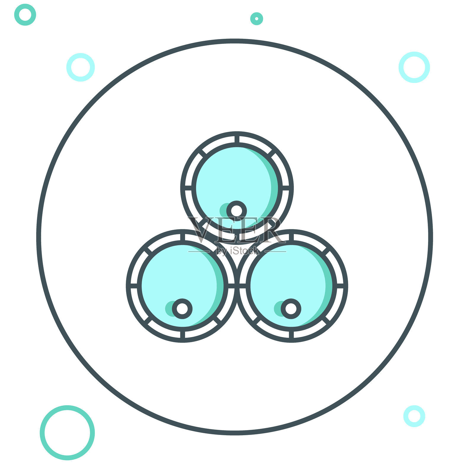 木制酒桶图标，独立于白色背景。酒精桶，饮料容器，啤酒、威士忌、葡萄酒用木桶。彩色轮廓概念。矢量图。插画图片素材