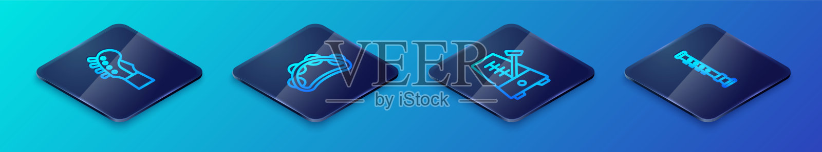 等距线性节拍器图标，带摆锤、吉他颈、长笛和铃鼓。矢量图。插画图片素材