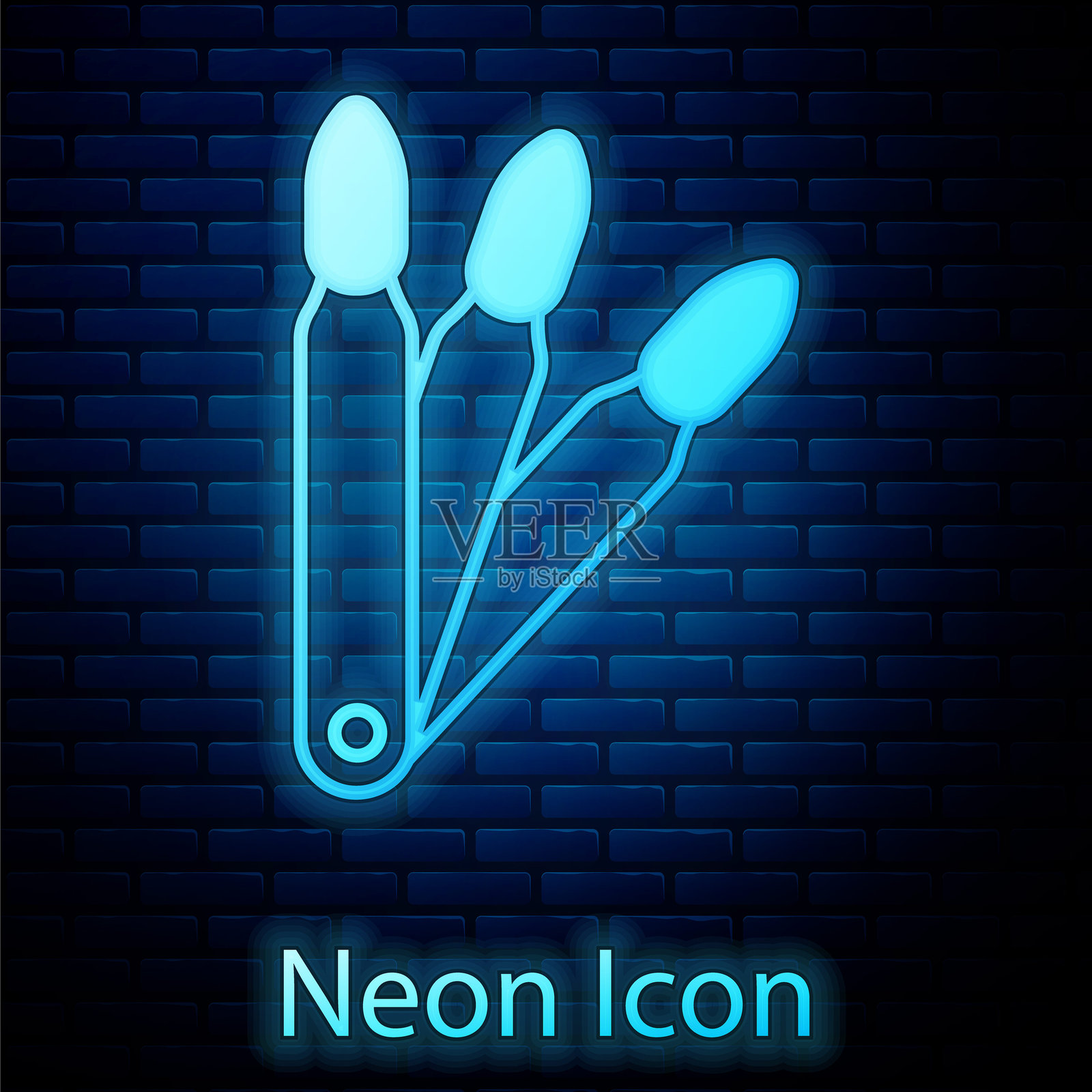 发光的霓虹假指甲图标，背景为砖墙。指甲延伸的指甲油色彩调色板。人造指甲。矢量图。插画图片素材