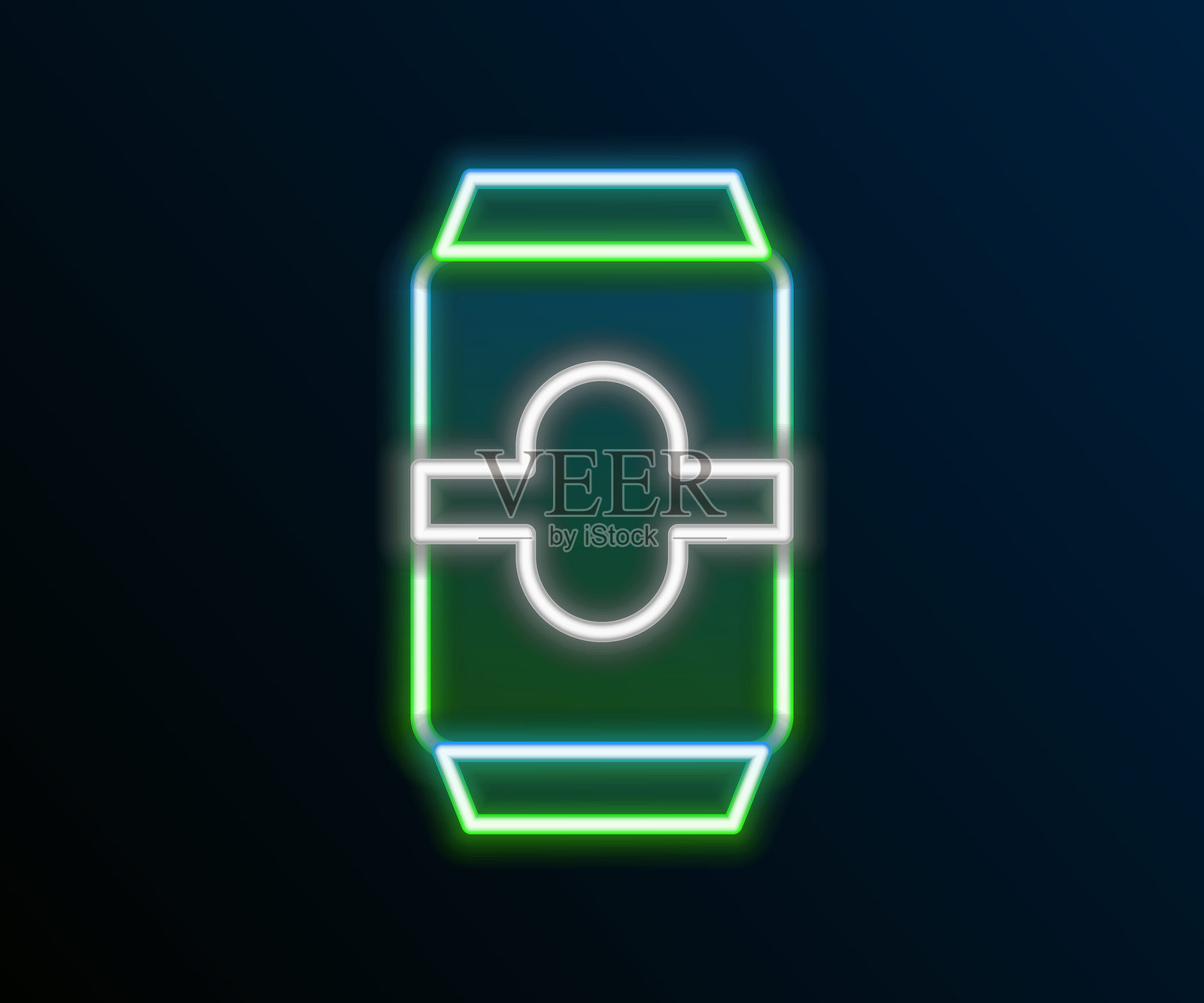 发光的霓虹线啤酒罐图标，背景为黑色。彩色轮廓概念。矢量图。插画图片素材