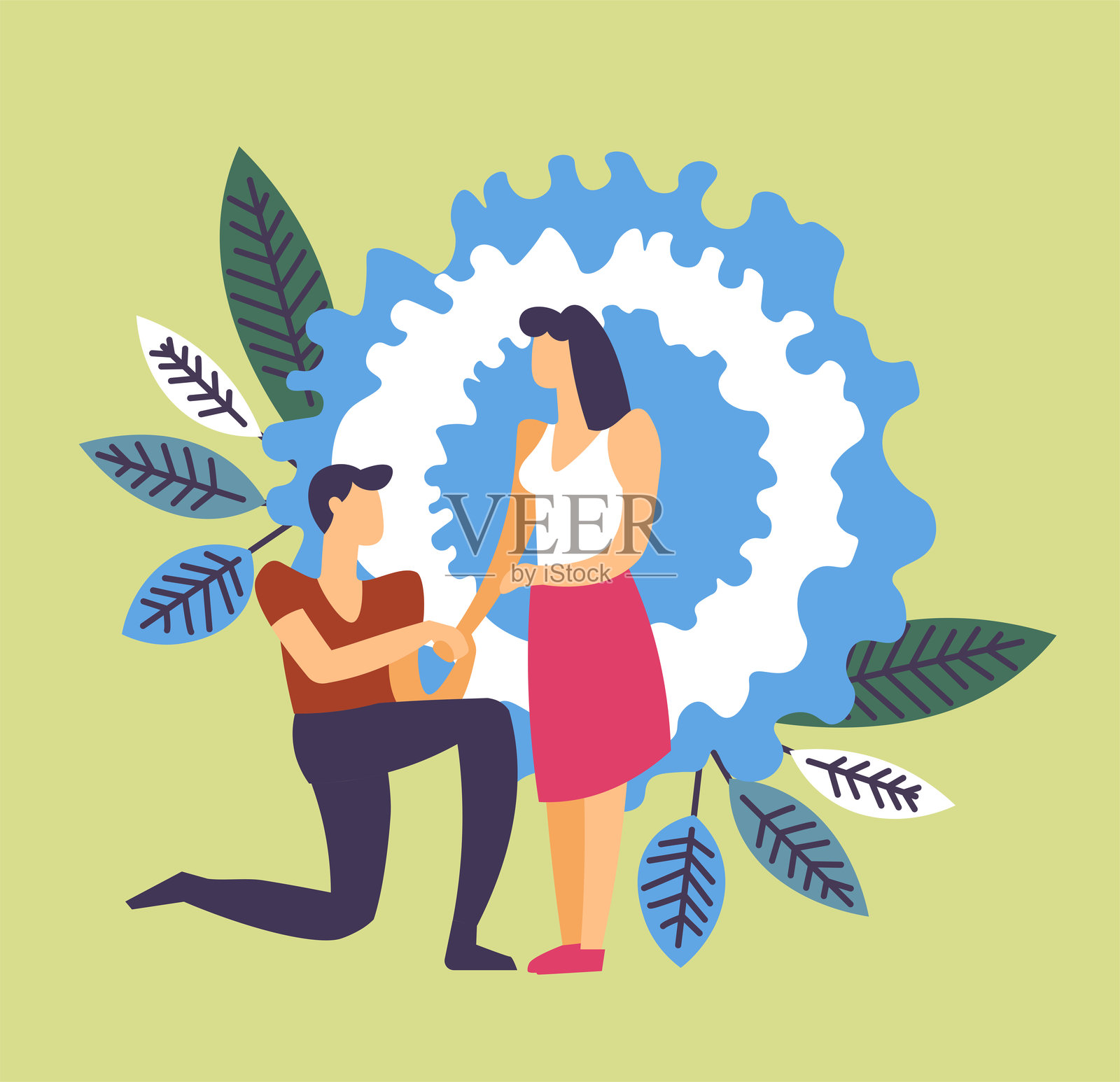 浪漫的求婚与花卉背景插画图片素材