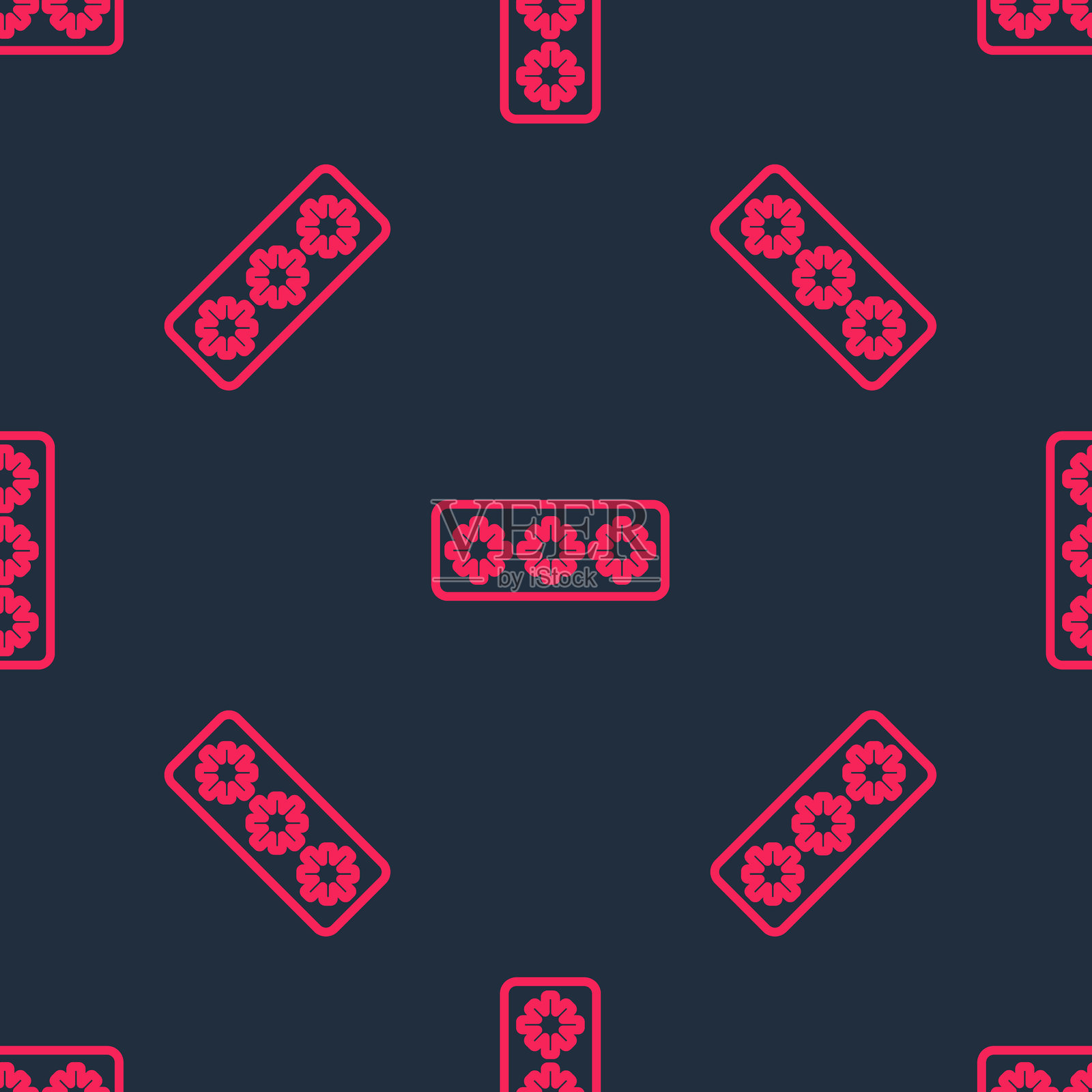 红色线条密码保护和安全访问图标，黑色背景上的无缝图案。安全、保护、隐私概念。矢量图。插画图片素材