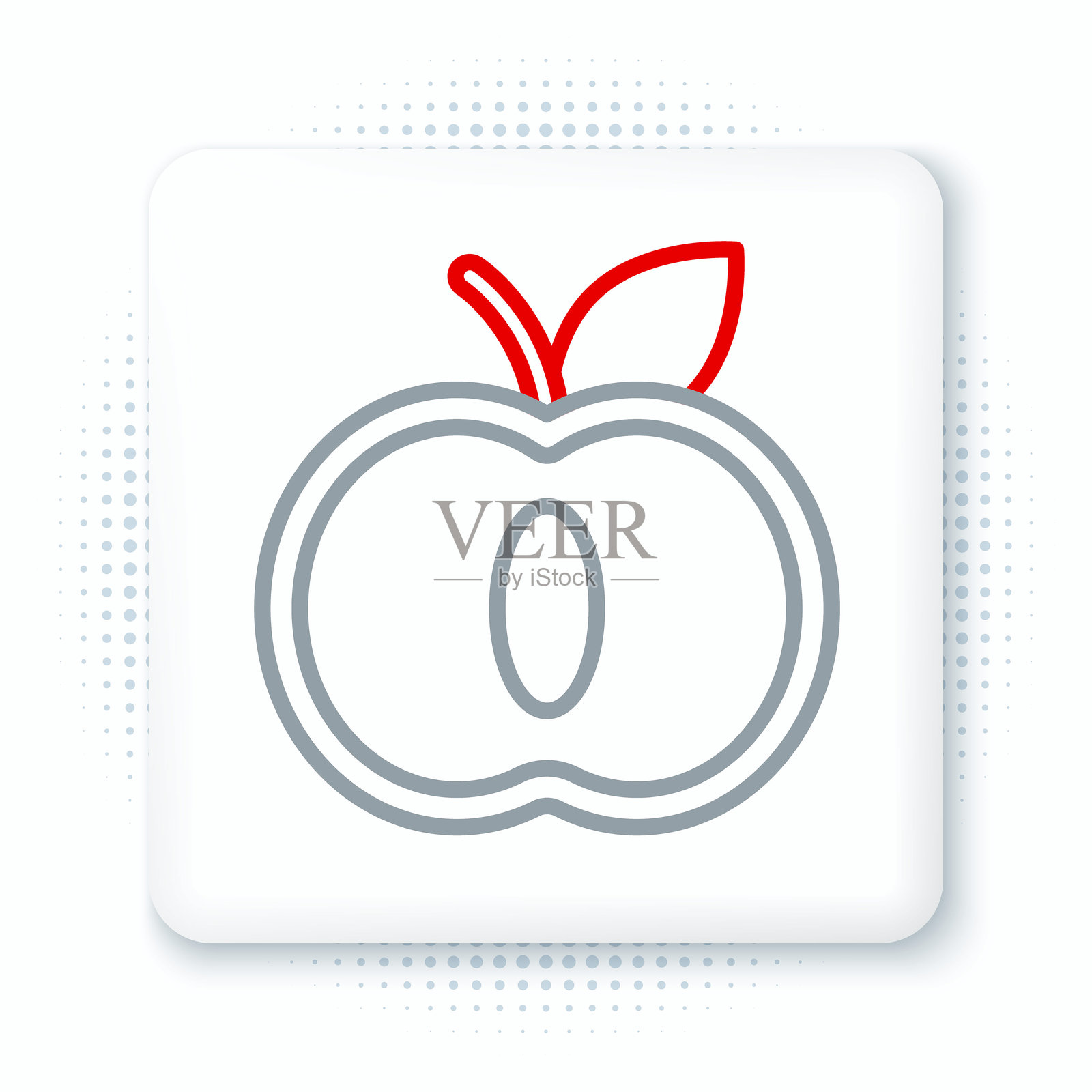 线条苹果图标，背景为白色。带叶子的水果符号。彩色轮廓概念。矢量图。插画图片素材