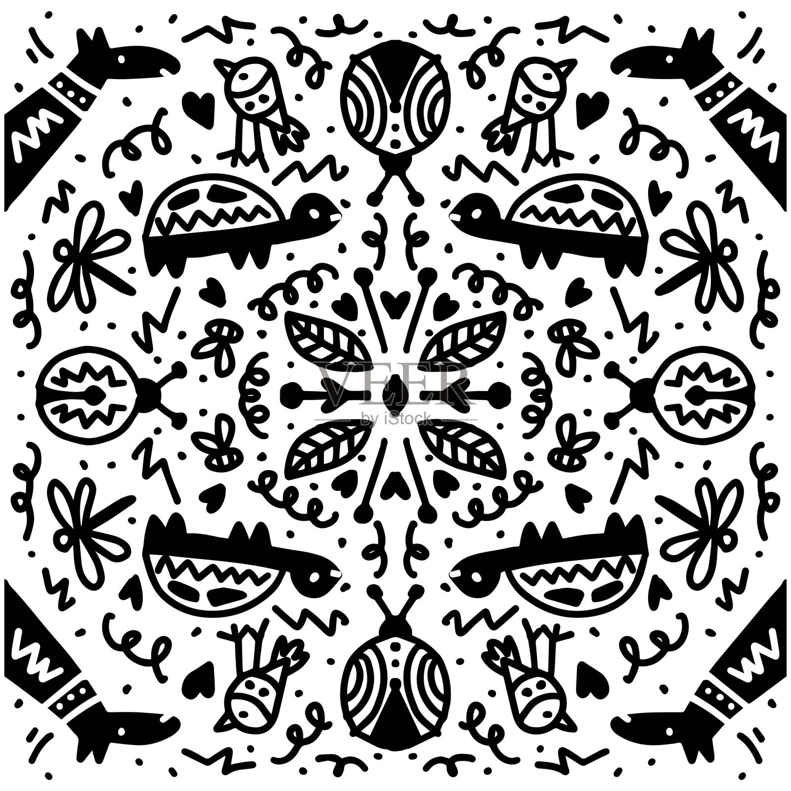 黑白色调的民族图案设计插画图片素材