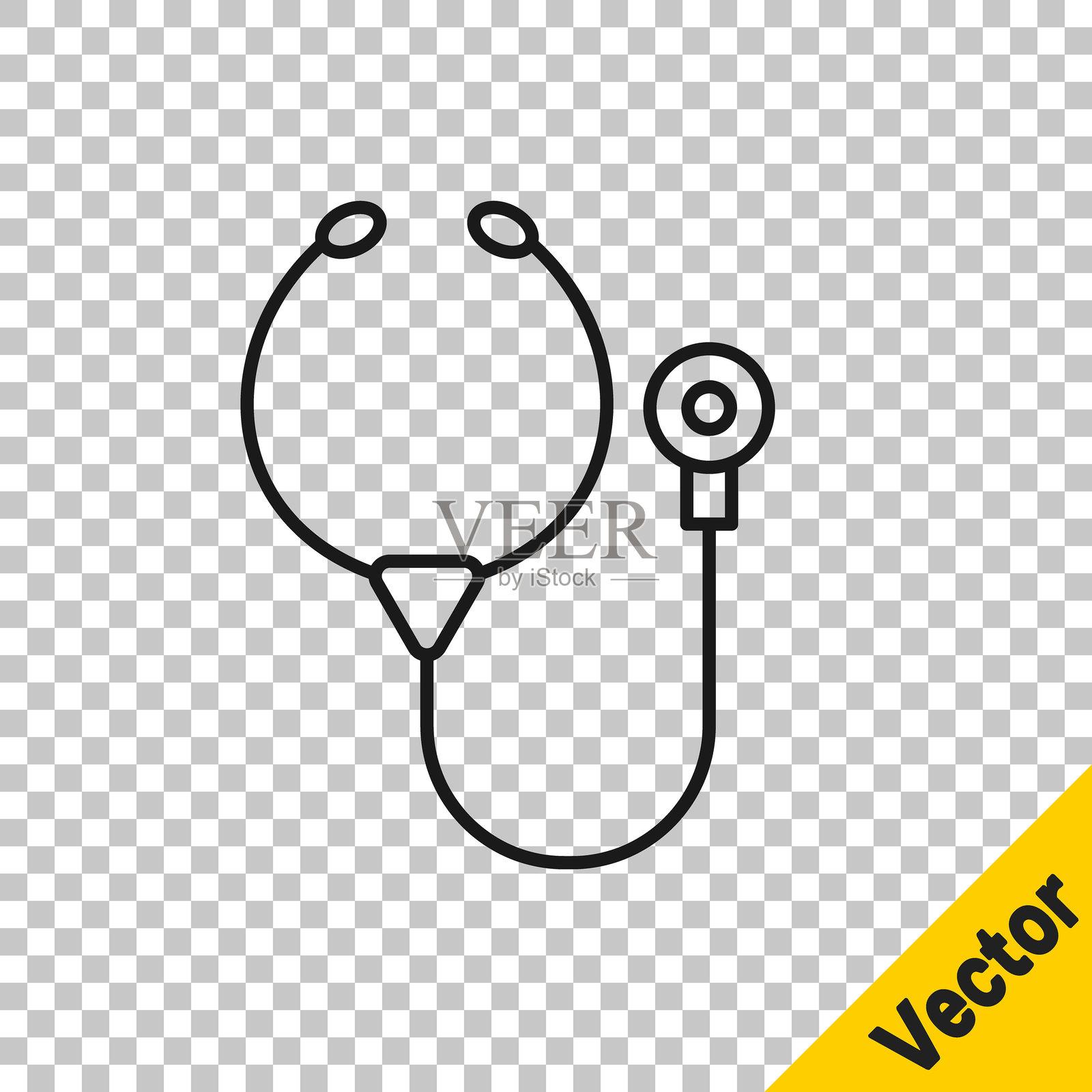 黑色线条听诊器医疗仪器图标，背景透明。矢量图。插画图片素材