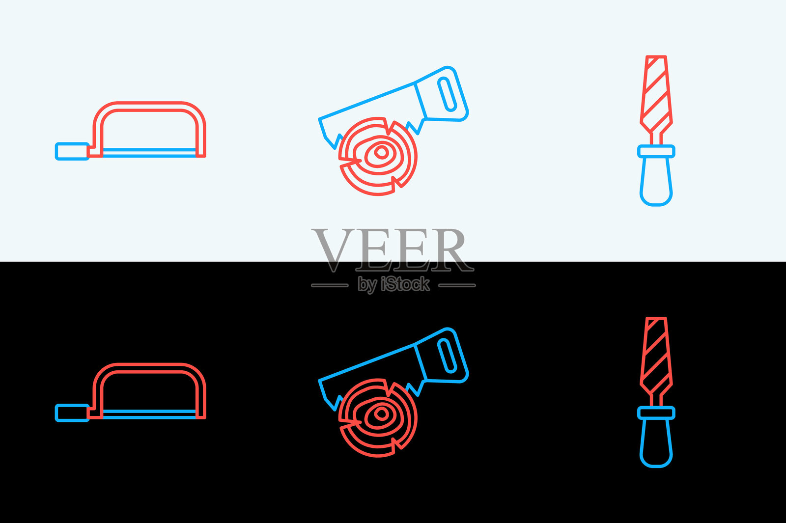 金属锉刀、手锯和手工工具图标。矢量图。插画图片素材