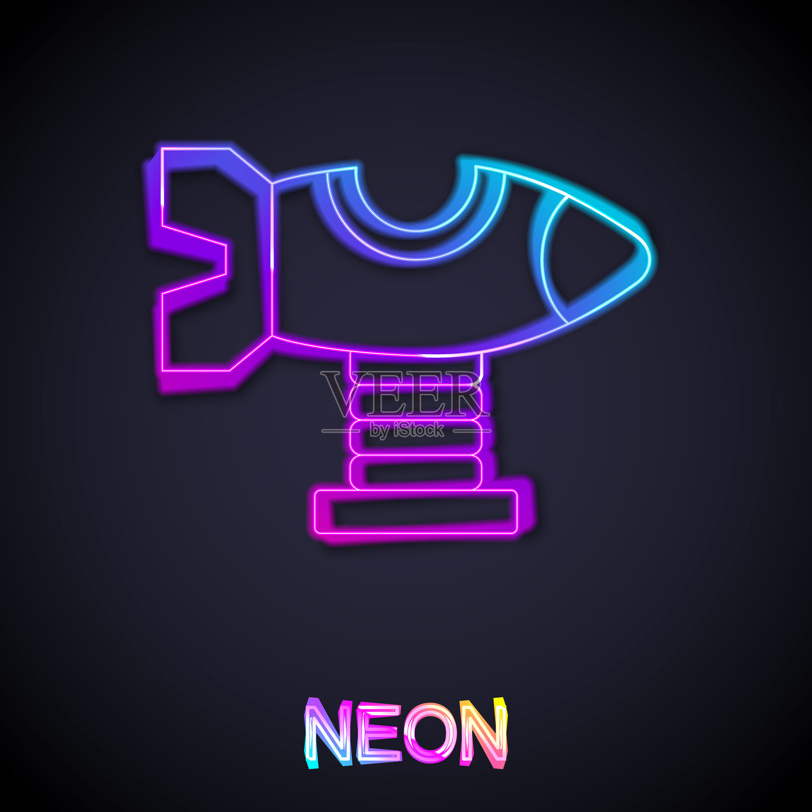 发光的霓虹线秋千飞机图标，背景为黑色。儿童旋转木马与飞机。游乐设施图标。矢量图。插画图片素材