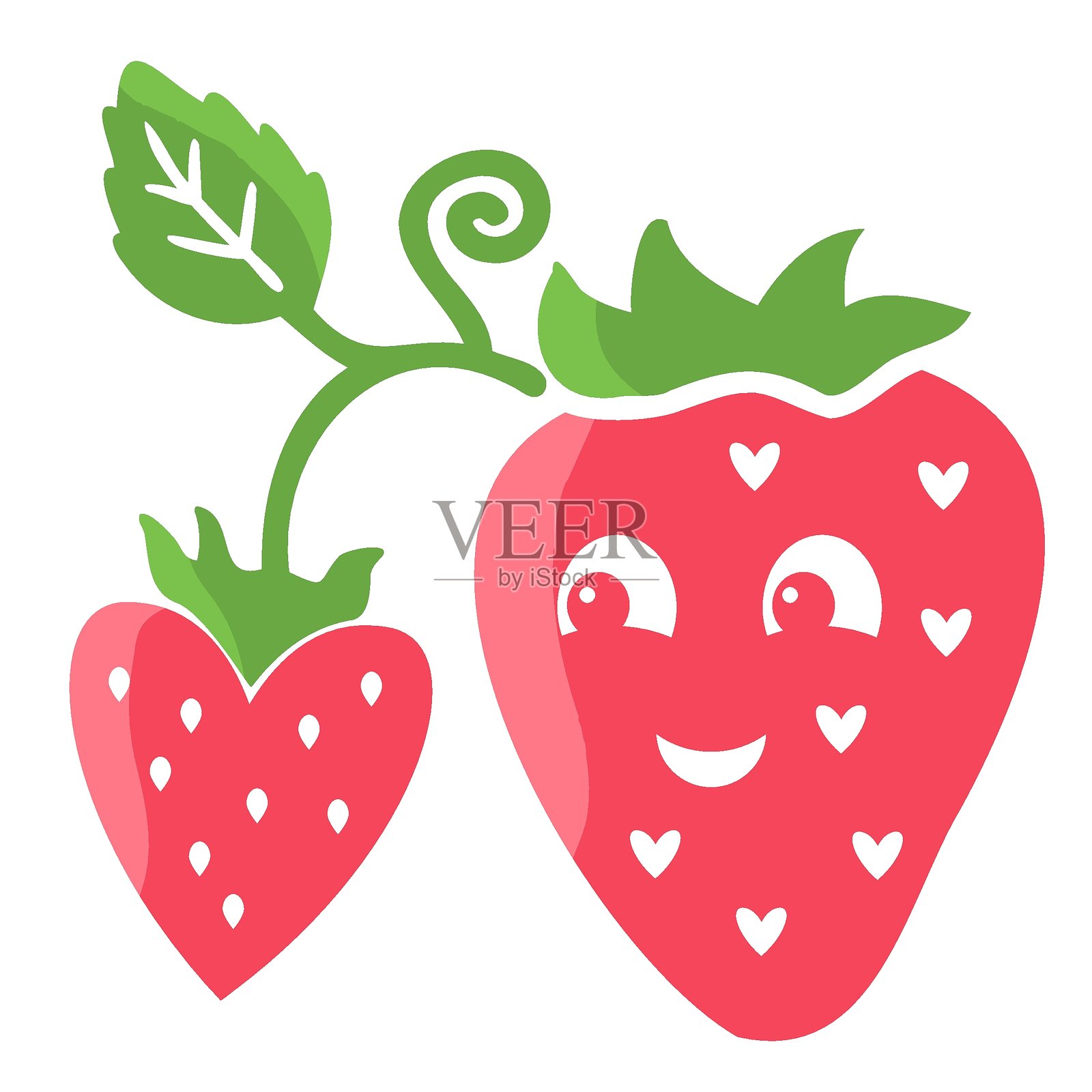 可爱的草莓卡通矢量插图。矢量草莓面孔在白色背景上独立设计或打印。插画图片素材
