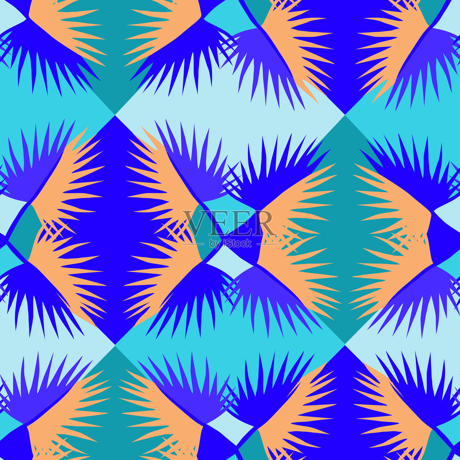 矢量 - 抽象多彩方块无缝图案。插画图片素材