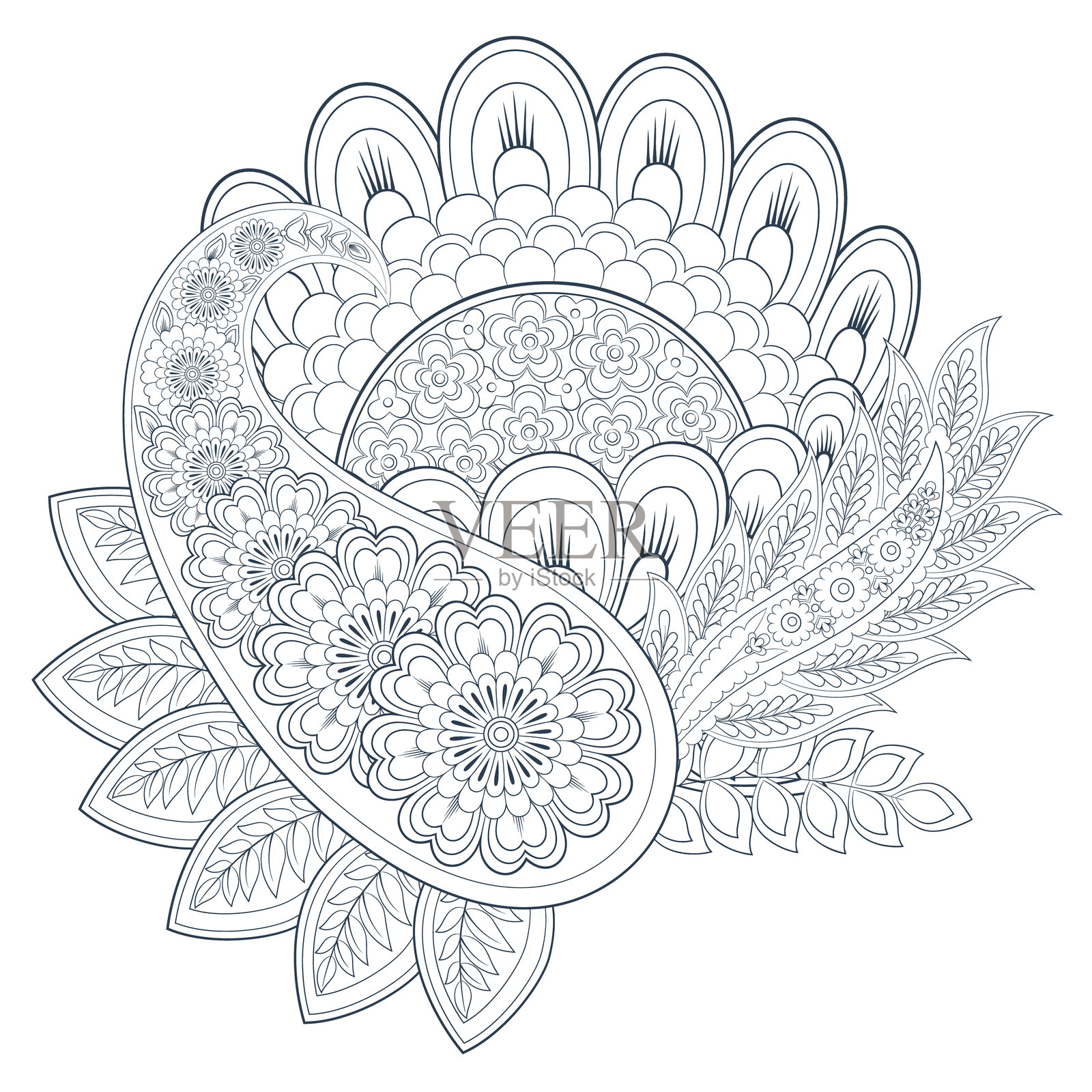 大马士革佩斯利花卉孤立矢量装饰图案插画图片素材