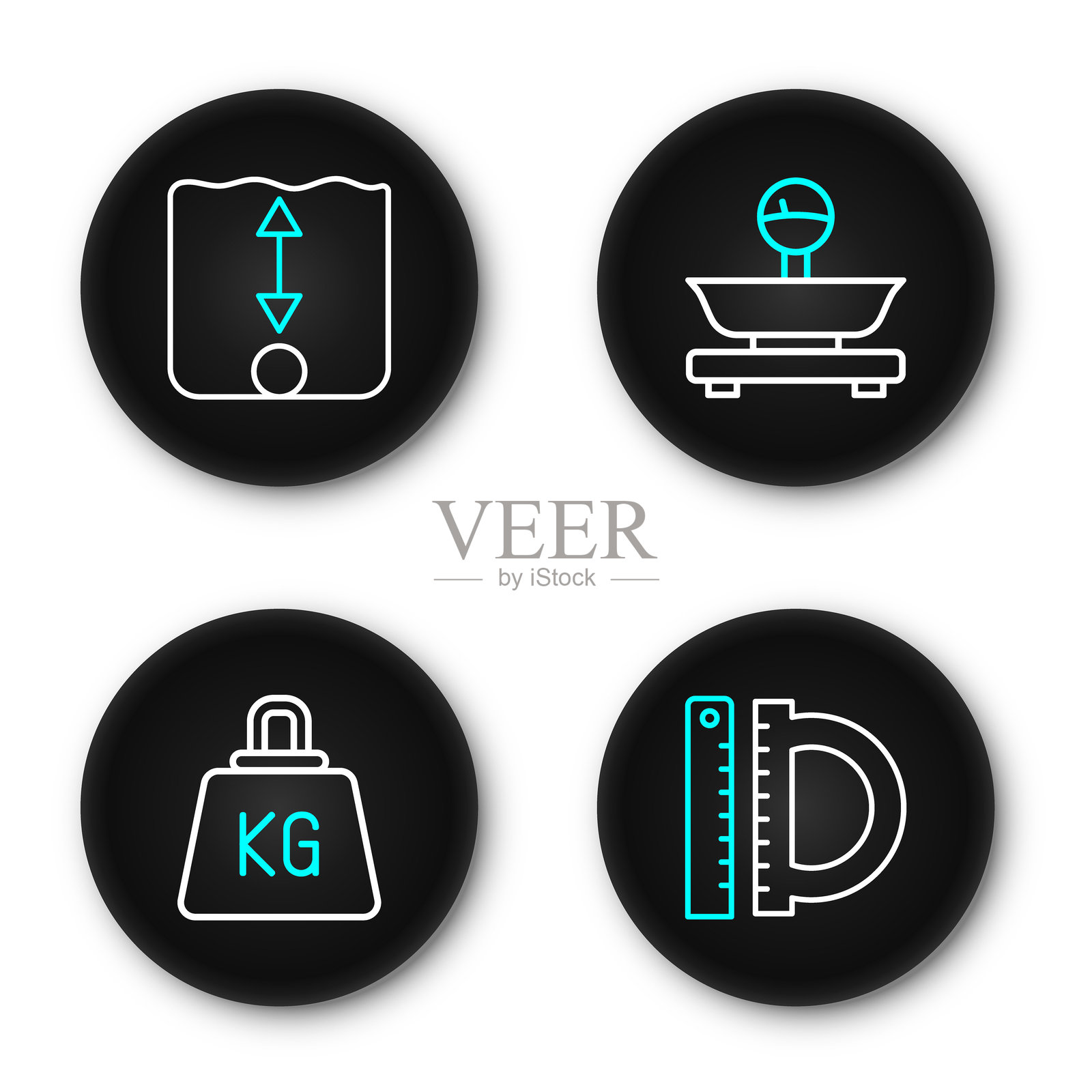 设置直线量角器和尺子、重量、秤和深度测量图标。矢量图。插画图片素材