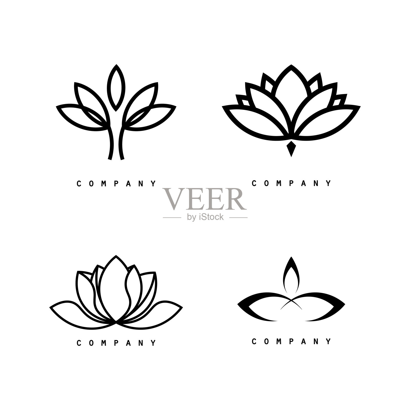 莲花。用于包装、企业形象、标签、明信片和邀请函的轮廓矢量插图。插画图片素材