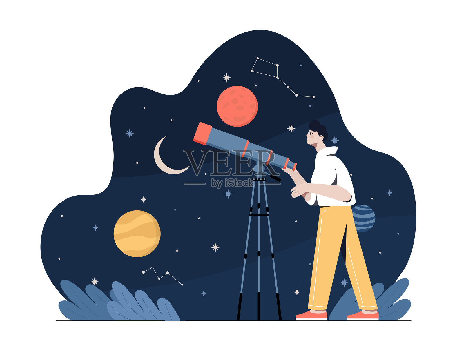 男人用望远镜观察星星。矢量插图插画图片素材