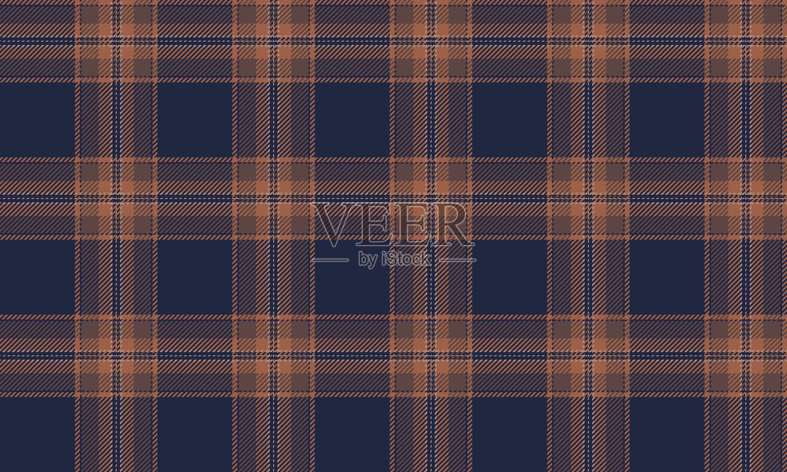 无缝格子图案，结合蓝色和橙色调，完美适合设计裙子和裤子，营造出明亮独特的风格。插画图片素材