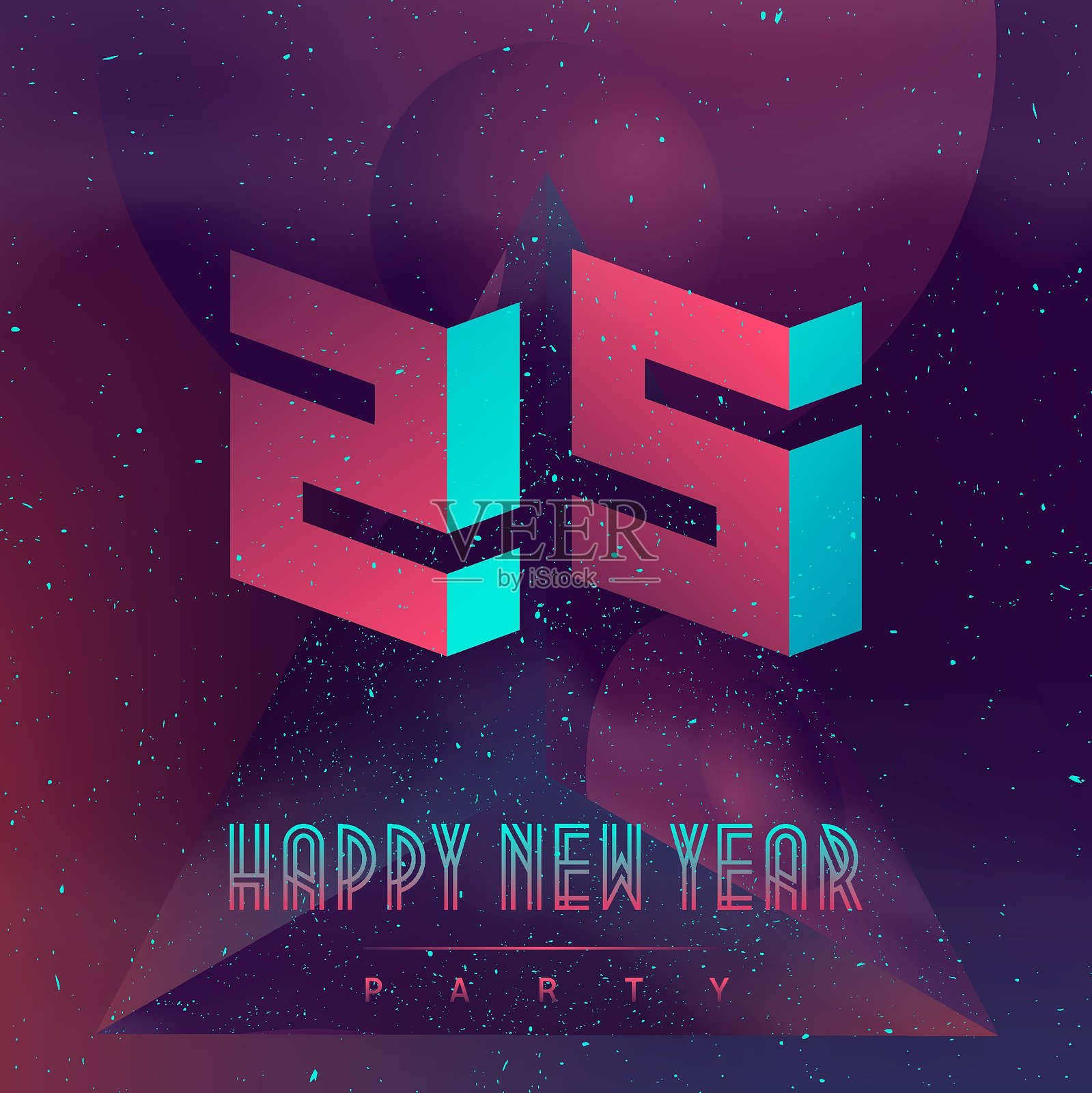 复古未来主义2025新年派对：霓虹之夜与宇宙的乐趣 - 加入天体庆典。3D数字25。插画图片素材