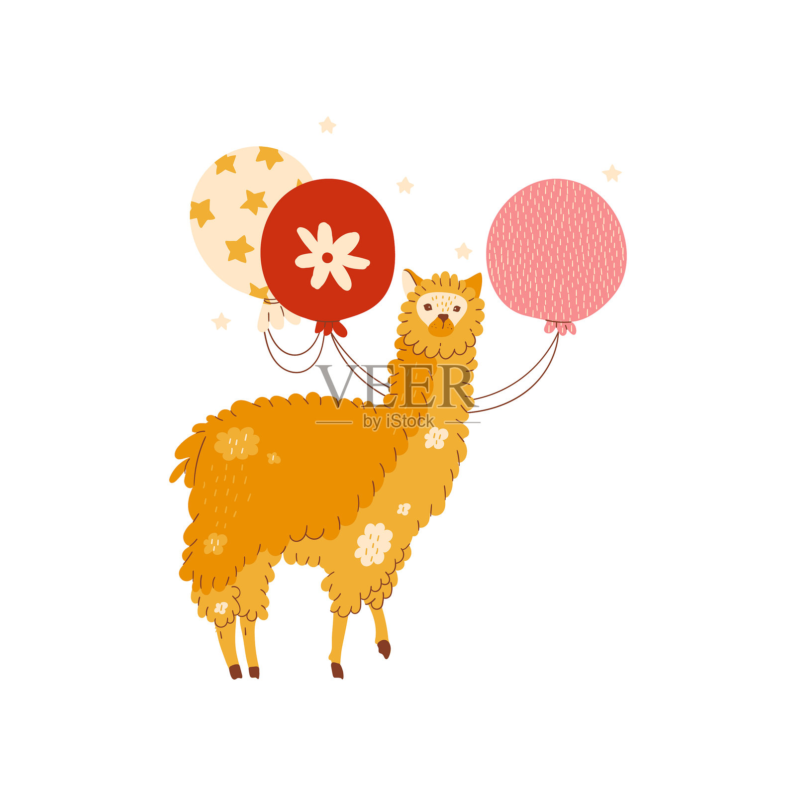 动物骆驼为生日携带气球插画图片素材