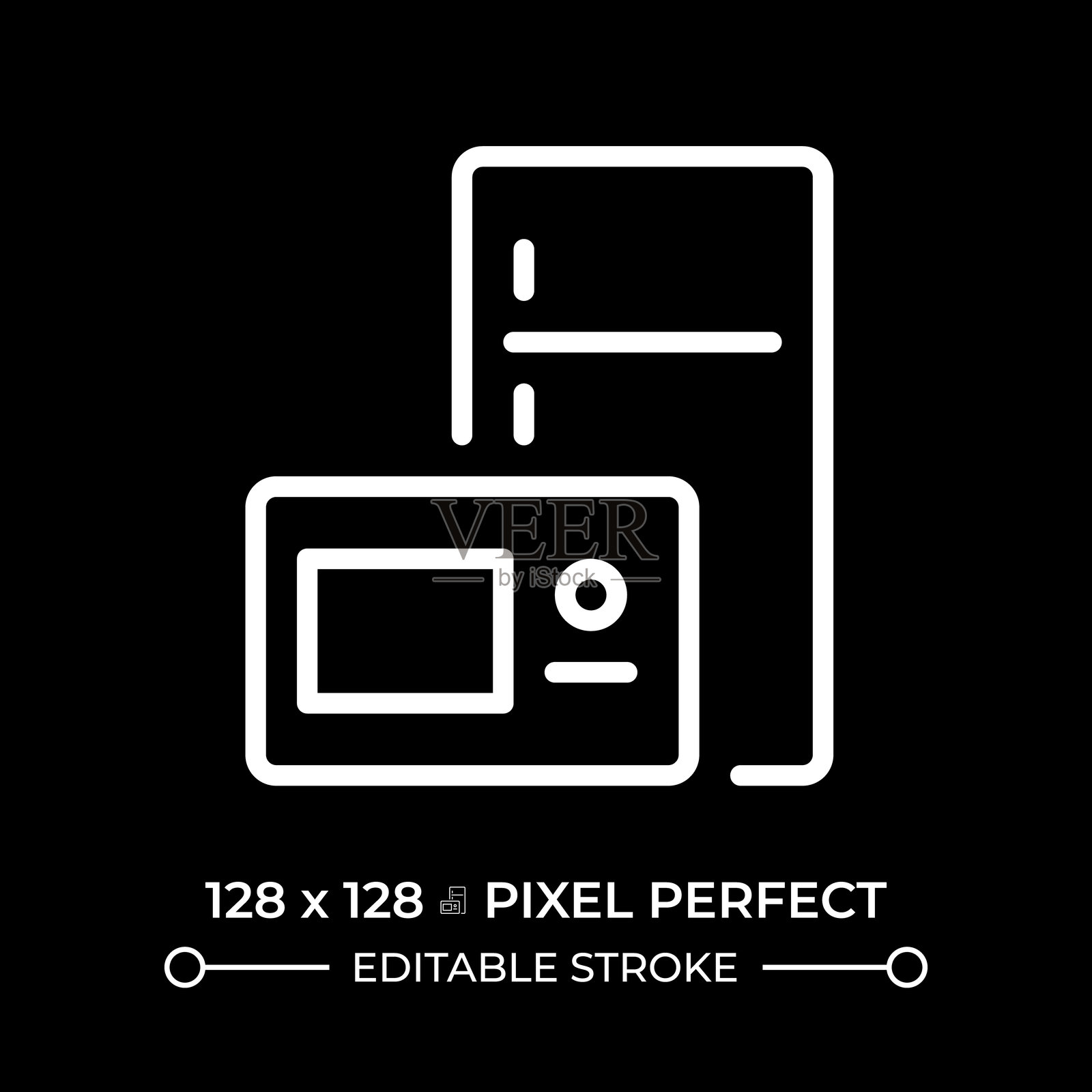 升级的电器像素完美白色线性图标，适用于暗色主题插画图片素材