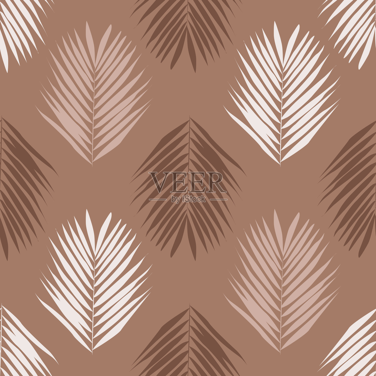 热带叶子与摩卡慕斯的无缝图案插画图片素材