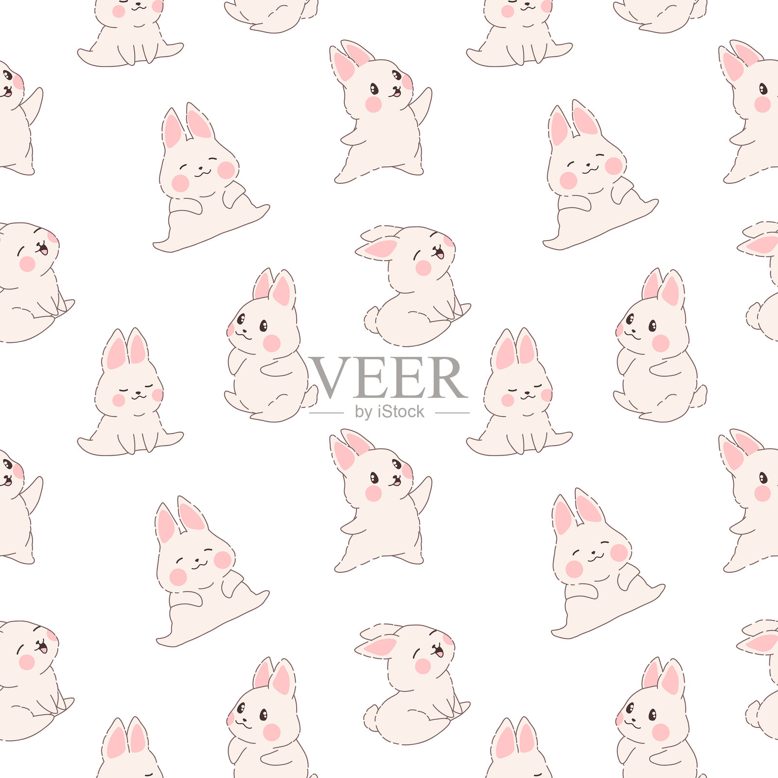 可爱的复活节兔子卡通风格图案。无缝设计，手绘兔子。插画图片素材