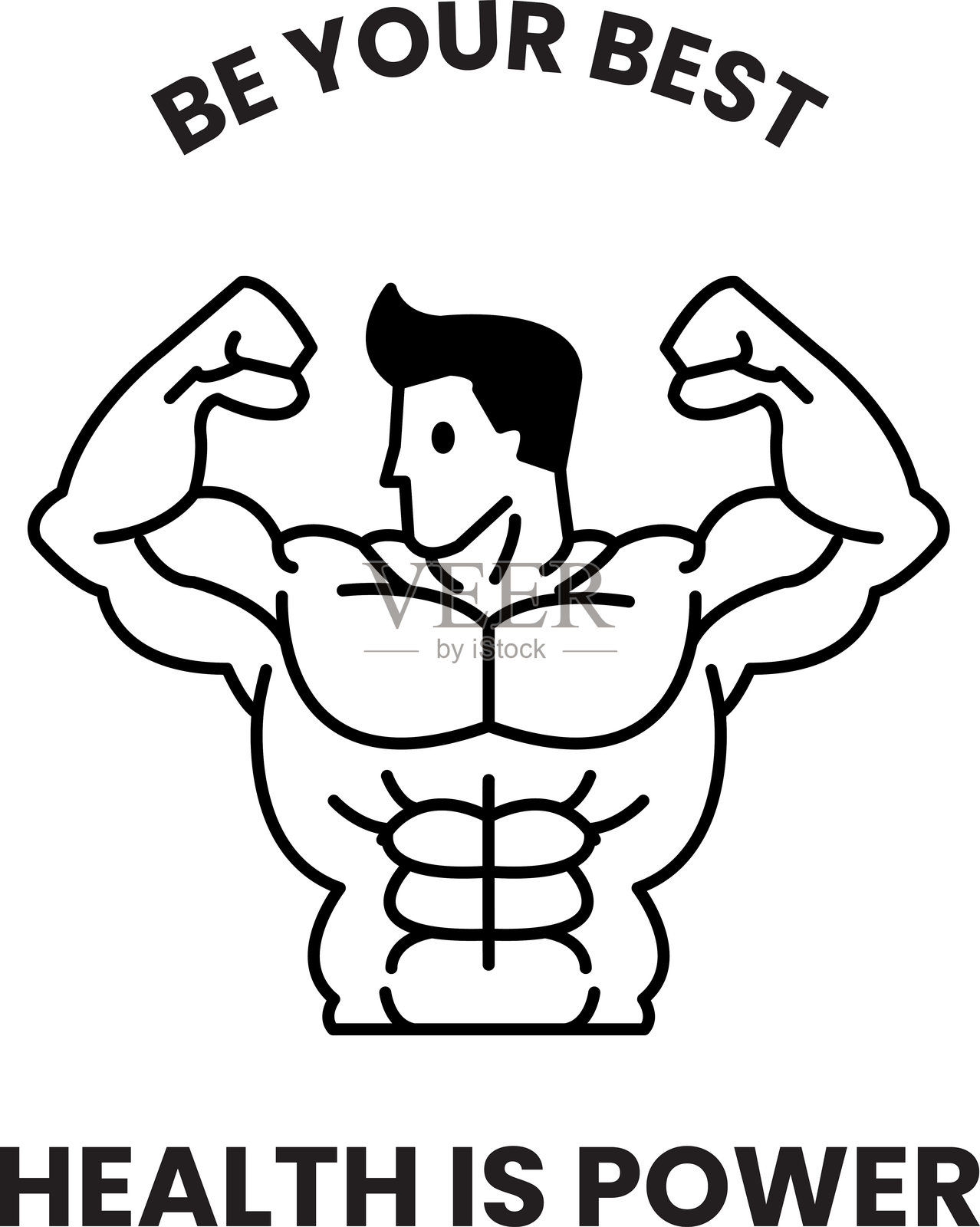 微笑的肌肉的男士是这幅图像的主要焦点，风格类似于标志插图。插画图片素材