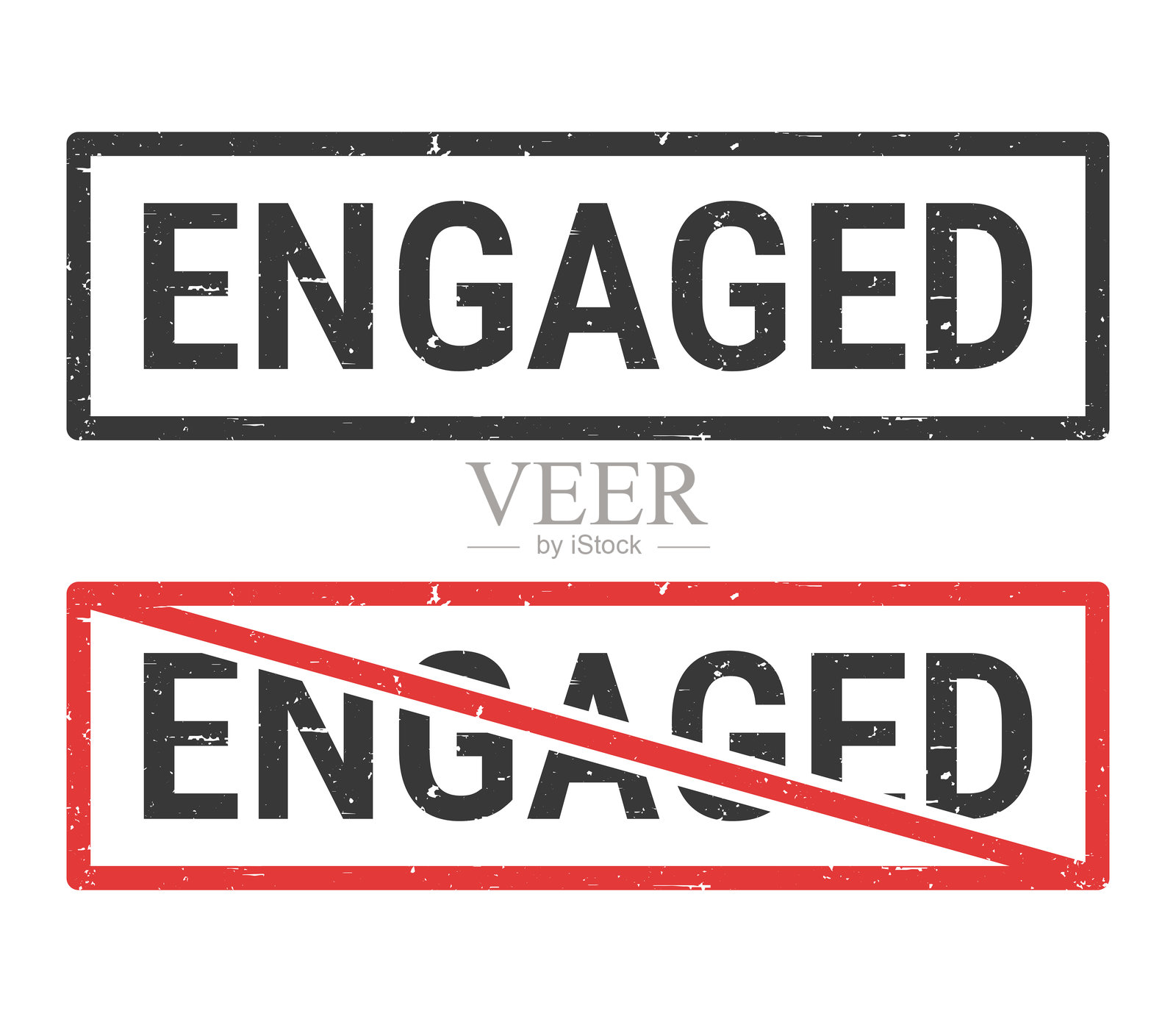 已订婚 - 白色背景上的橡皮图章与划掉的印章插画图片素材