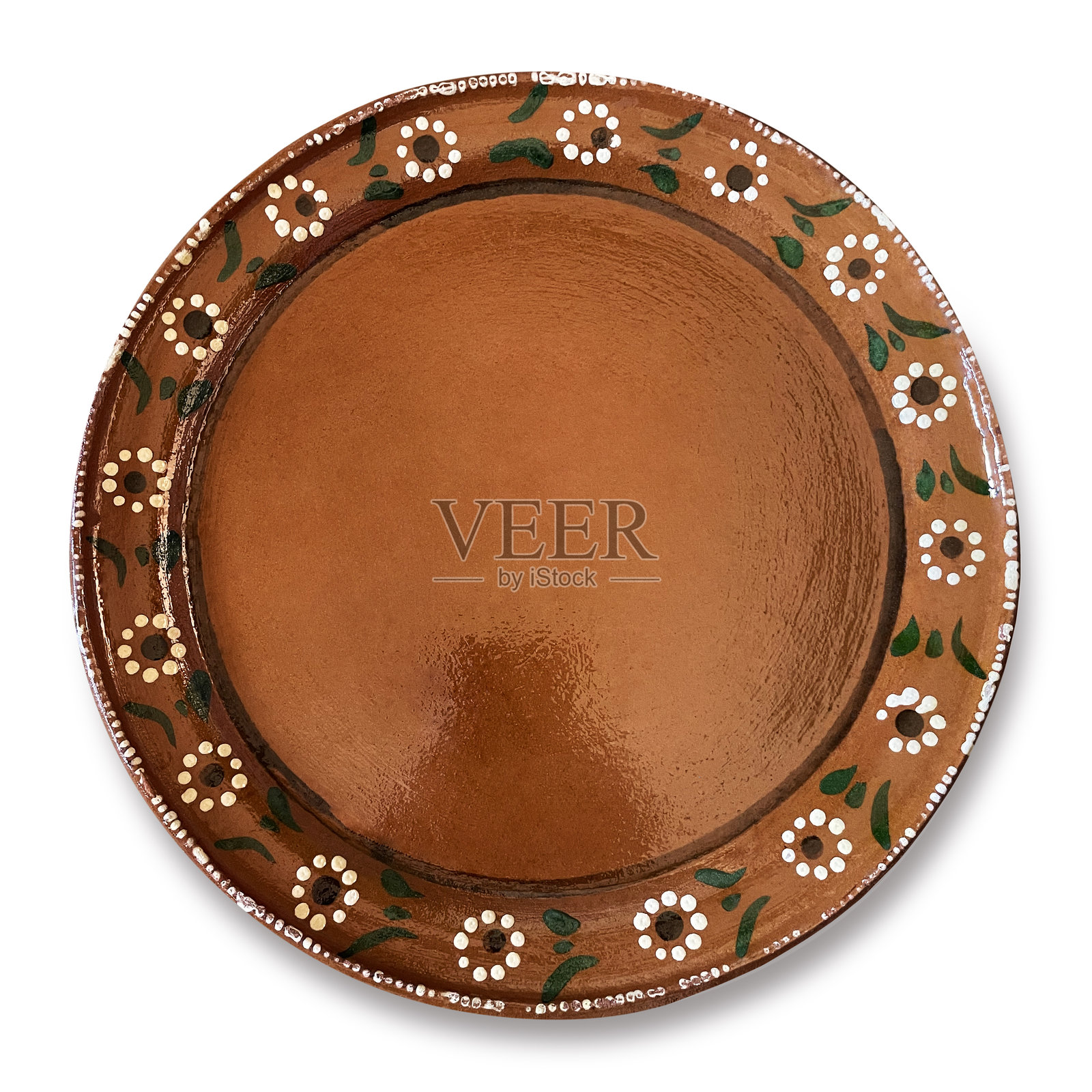 白色背景上的墨西哥陶土盘的俯视图照片摄影图片