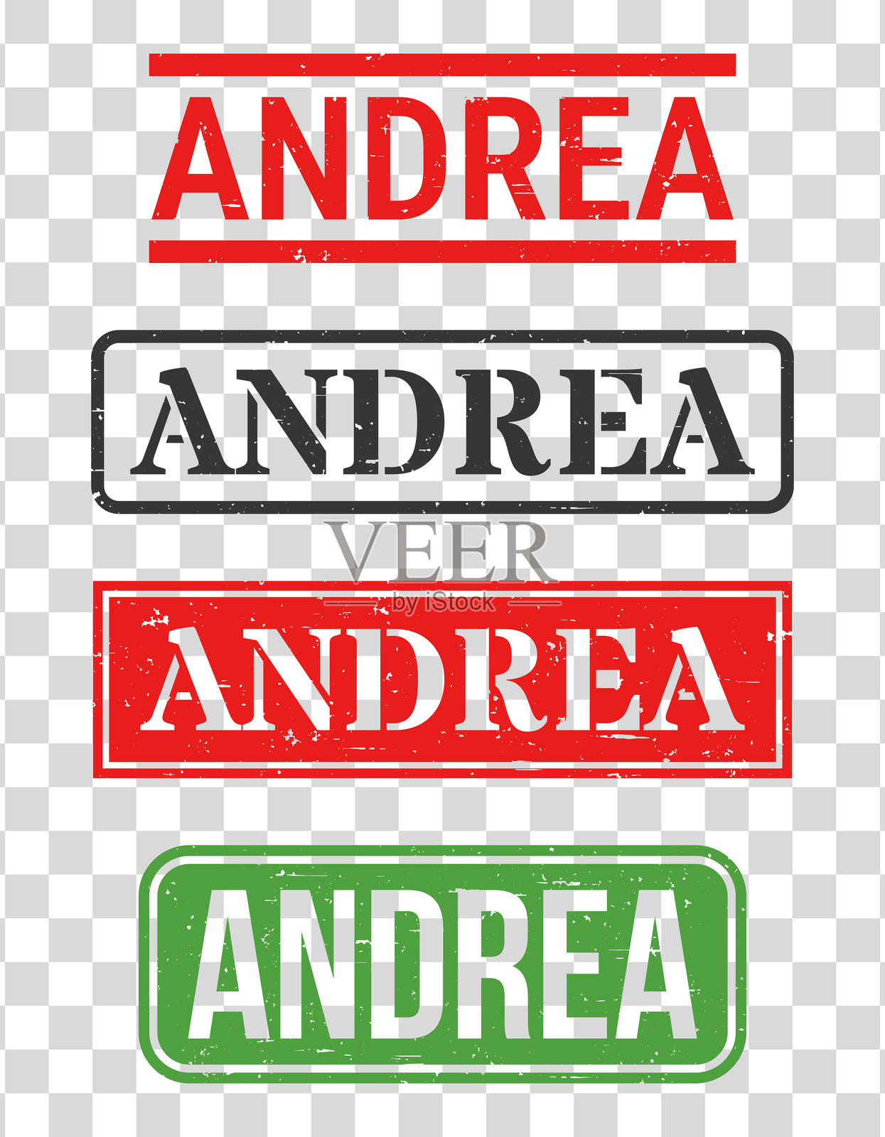 安德烈亚 - 女性名字 - 橡皮图章套装在空白背景上插画图片素材