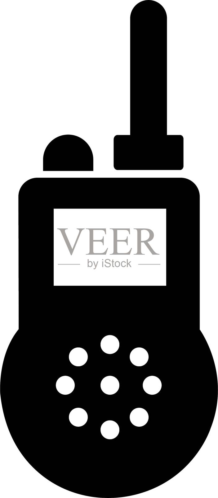 对讲机图标标志矢量图，适用于网页和移动应用，背景透明。黑色填充元素，来自户外活动概念。便携式无线电发射器符号。插画图片素材